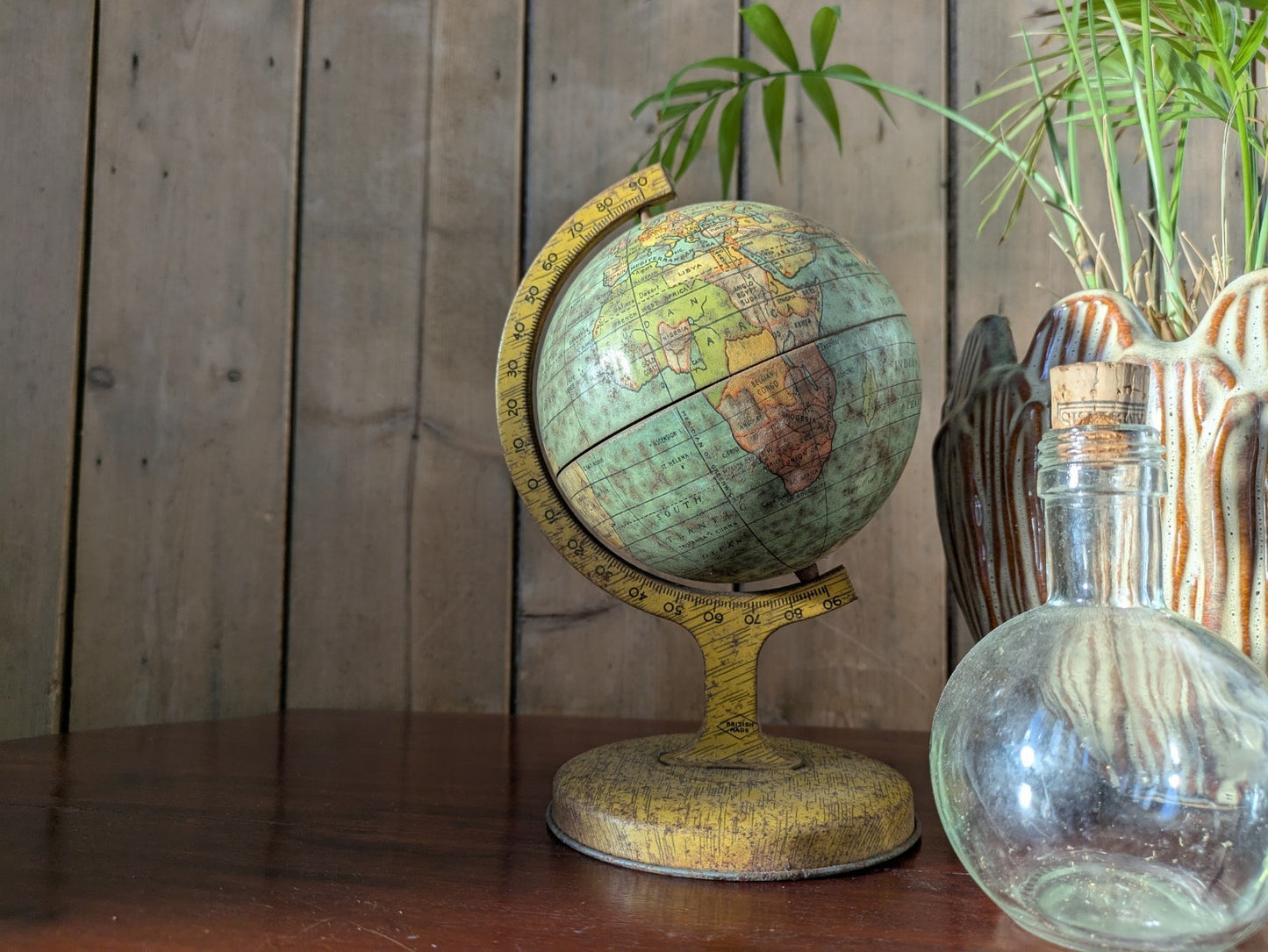 Rare 1930s Vintage Desktop Mini Tin Globe Made In Great Britain World Rotating