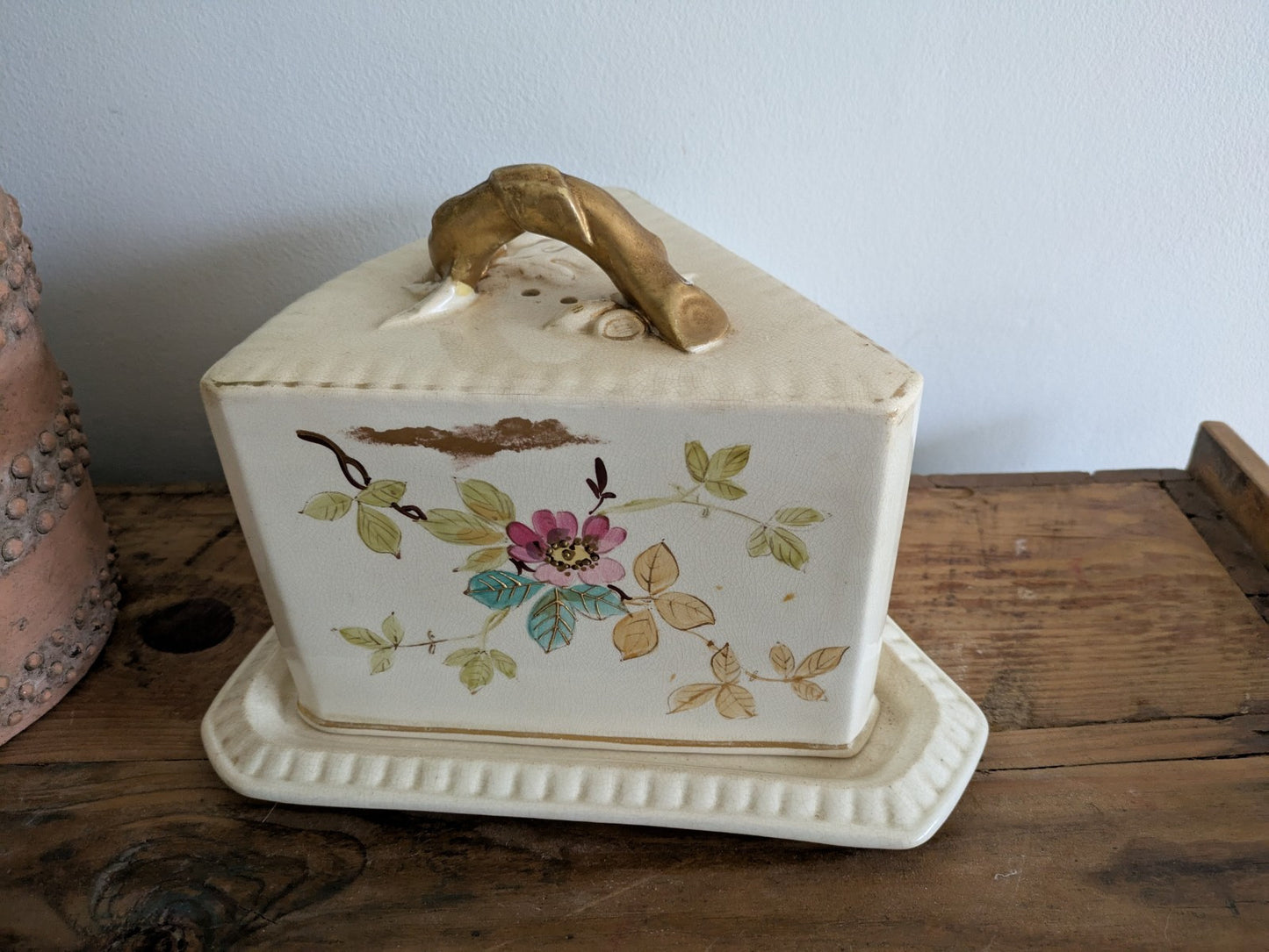 Large Antique Vintage Victorian Cheese Dish Butter Serving Cover Floral Vgc Rare