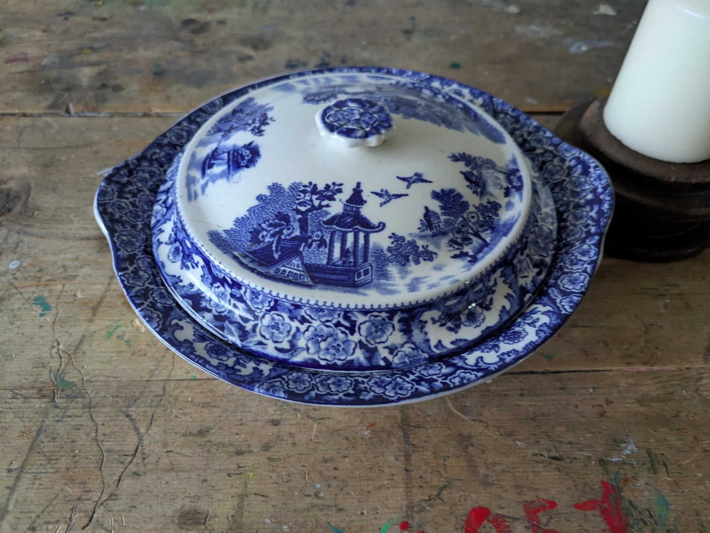 1 Rare Antique (1906) Swinnertons “Olde Alton Ware” Blue Willow 22.5cm Tureen