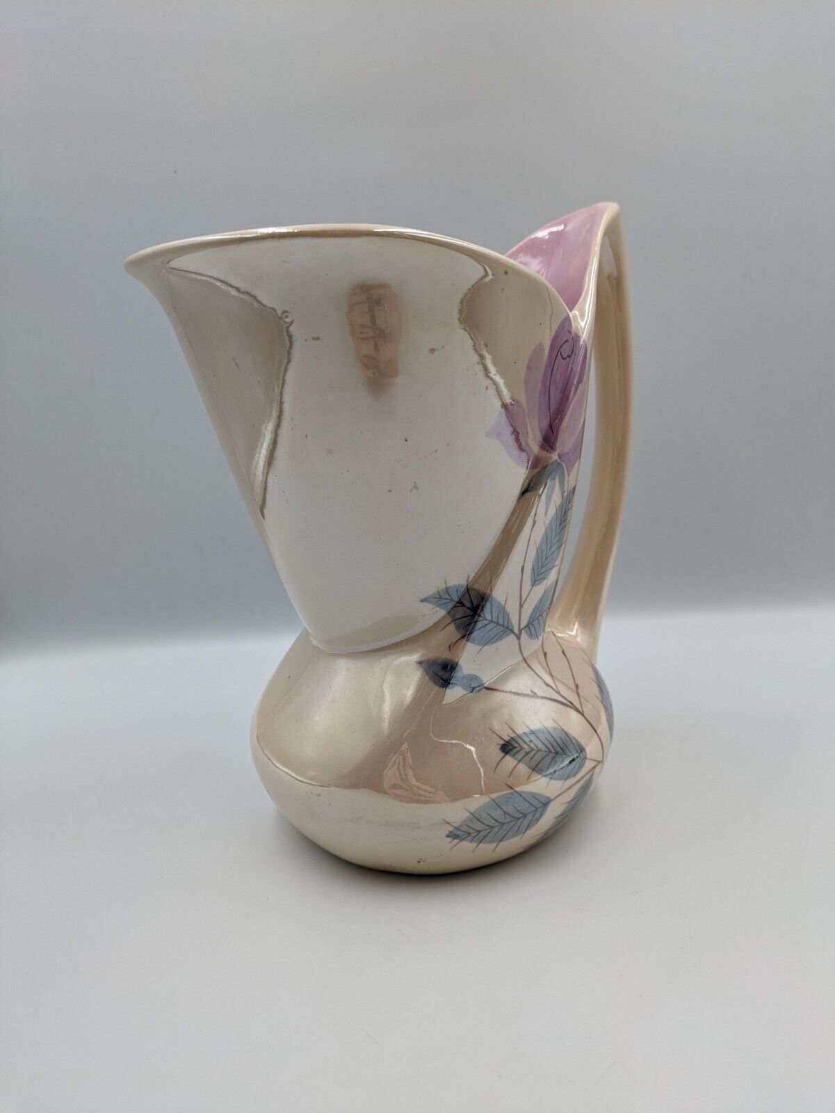 Vtg Art Deco Royal Norfolk Ceramic Iridescent Hand Painted Floral Pitcher Jug