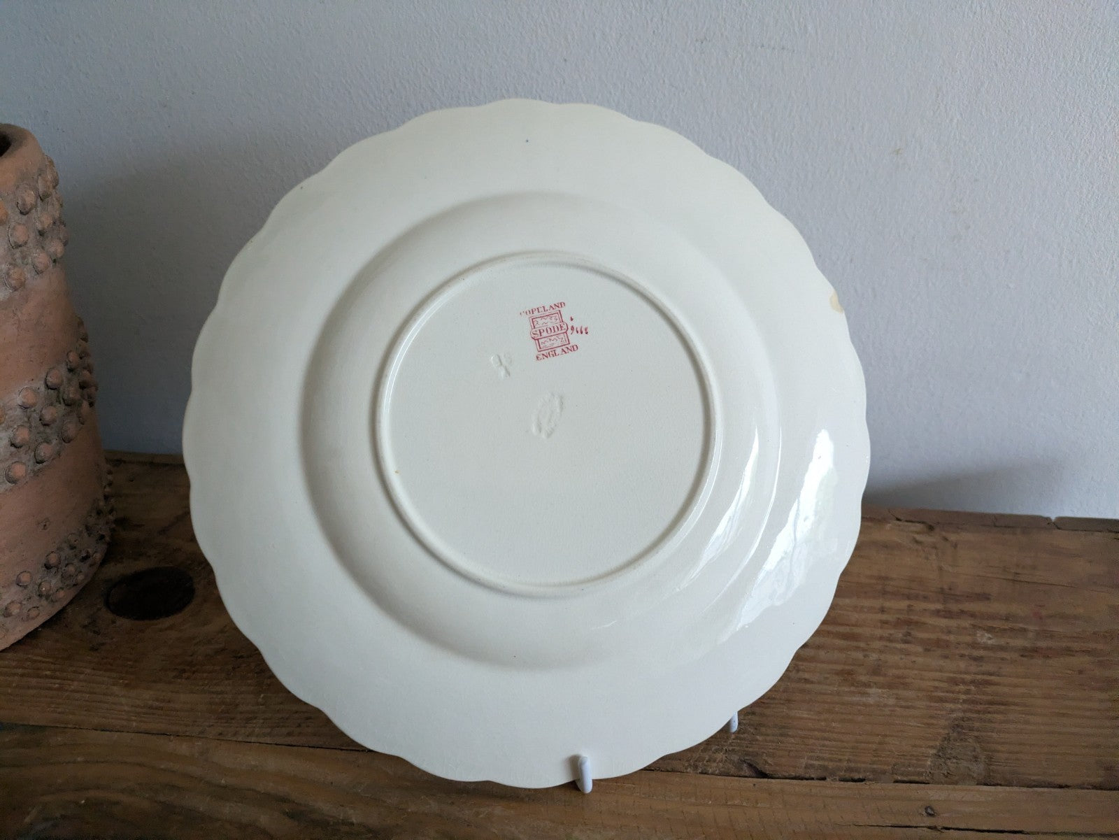 Vintage Copeland Spode Porcelain Pink Polka Dot Floral Dinner Plate Ribbon Bow 