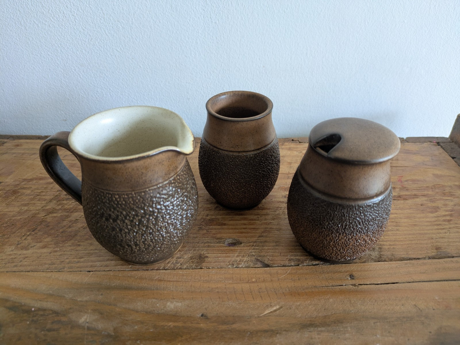 VINTAGE DENBY COTSWOLD CREAMER JUG JAM POT WITH LID Vgc 3 PIECE 1970S PROP JAR