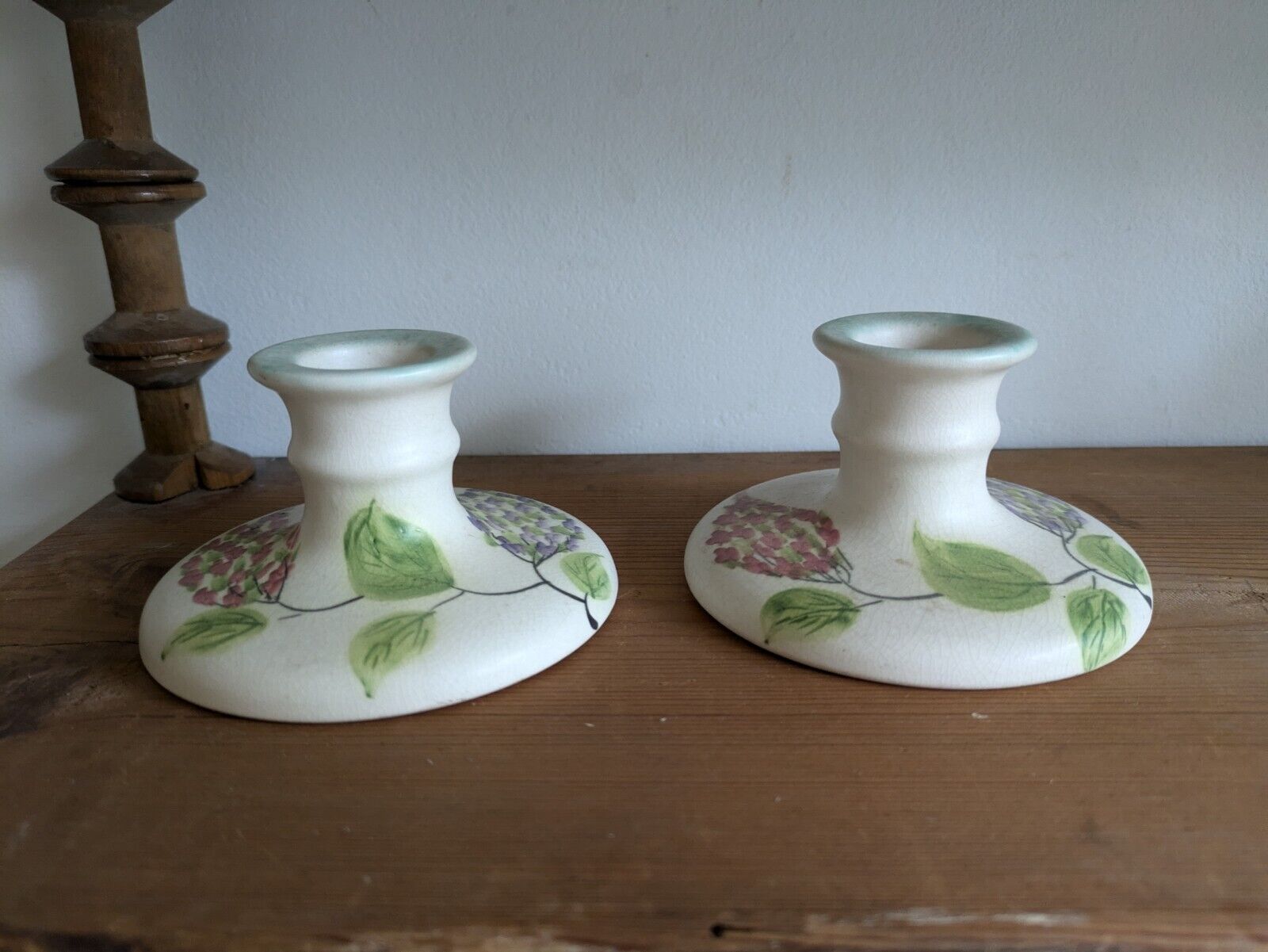 Pair Of E RADFORD 1930s Vintage Candlestick Holders Hand Painted Floral Art Deco