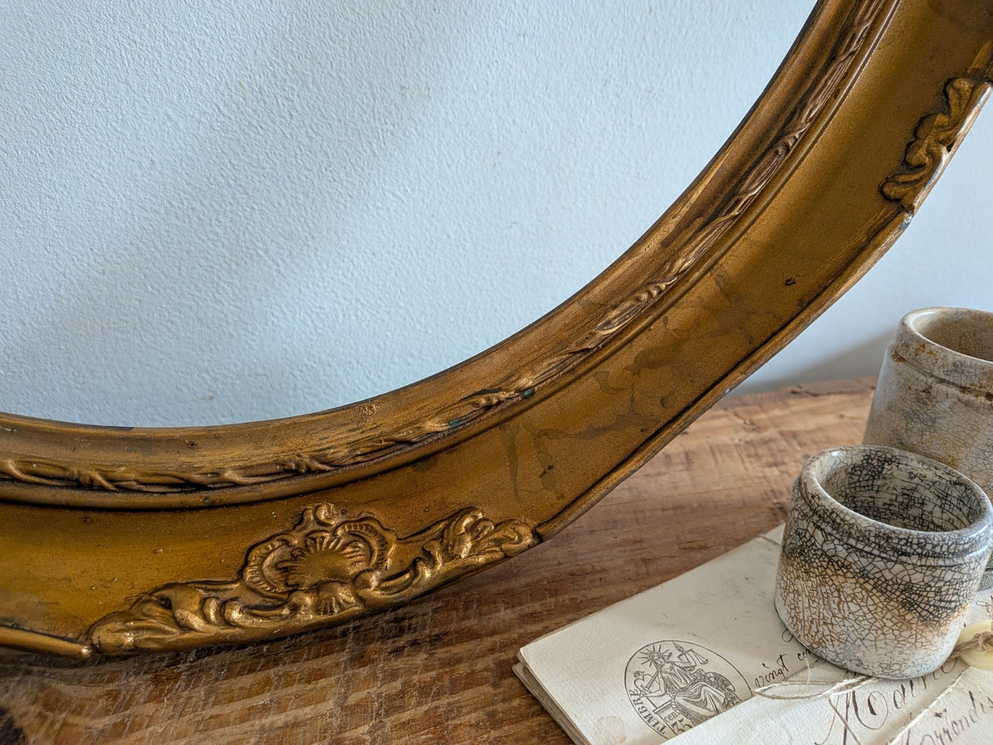Antique Victorian Cast Metal Oval Gold Gilt Ornate Baroque Picture Frame Rococo
