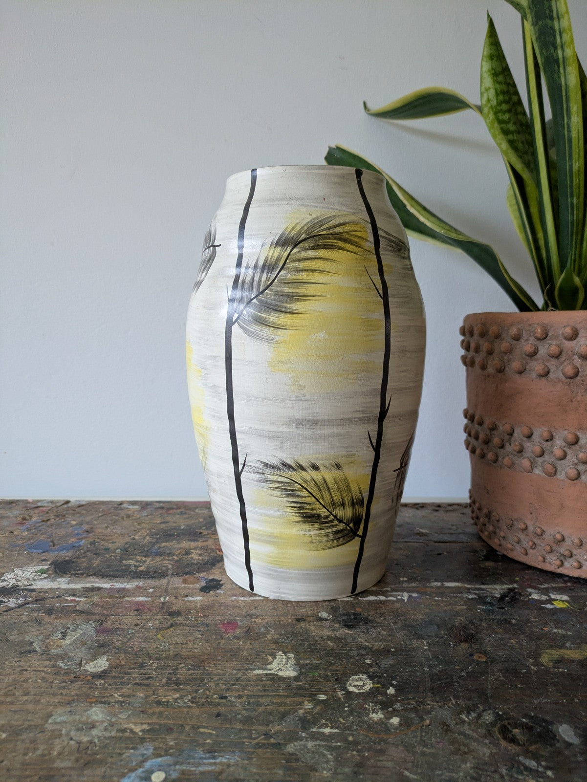 Brentleigh Ware Ballina Vase Large Decor Clay Pottery Palm Leaves Retro Kitsch
