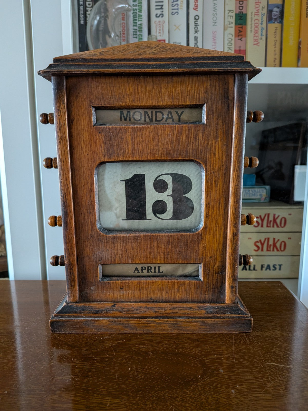 Antique Edwardian Wooden Perpetual Calendar c.1900 Oak Vgc Desk Working Office
