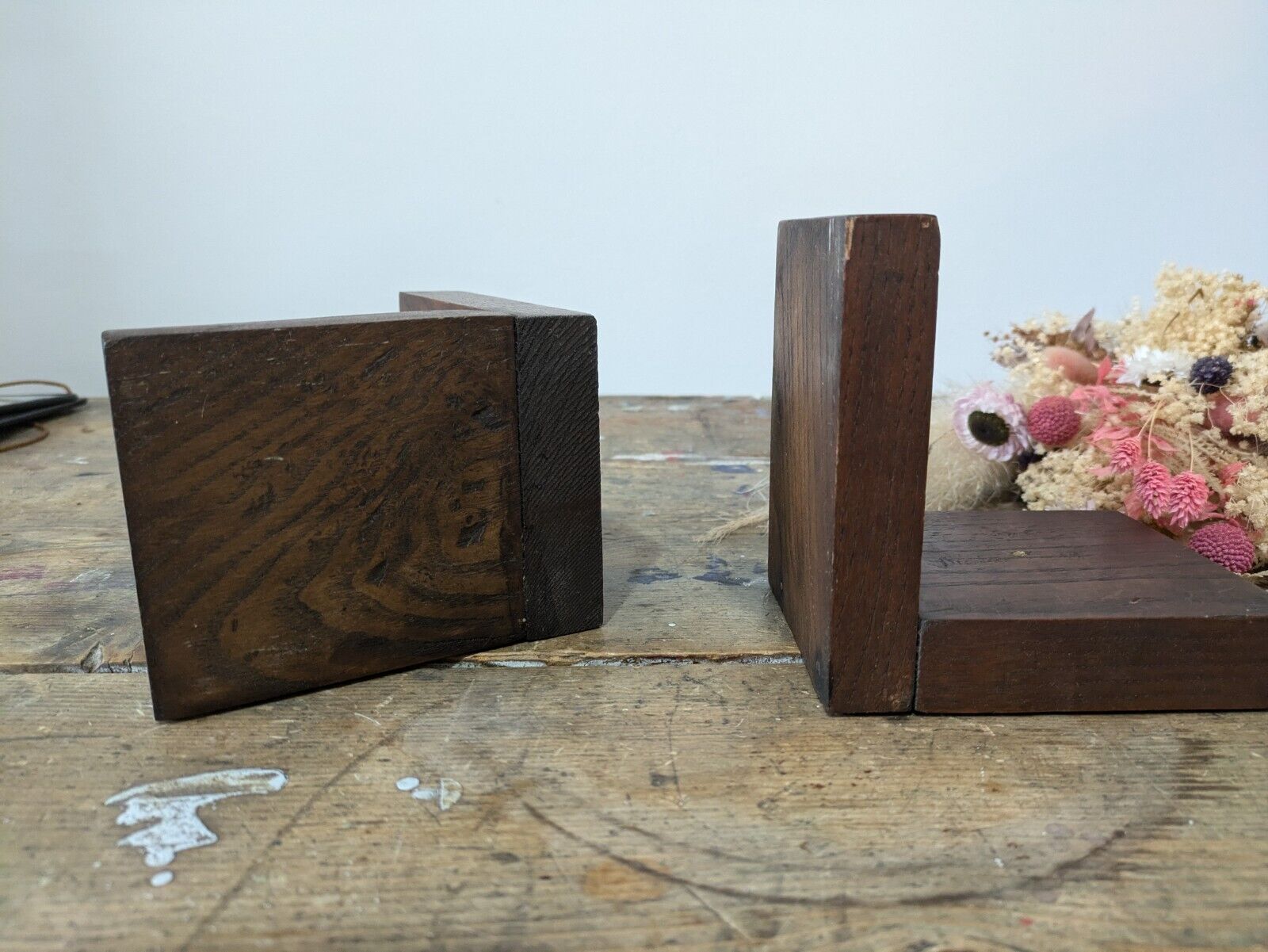Original Oak Art Deco Antique Bookends Book Ends design vintage pair old vtg