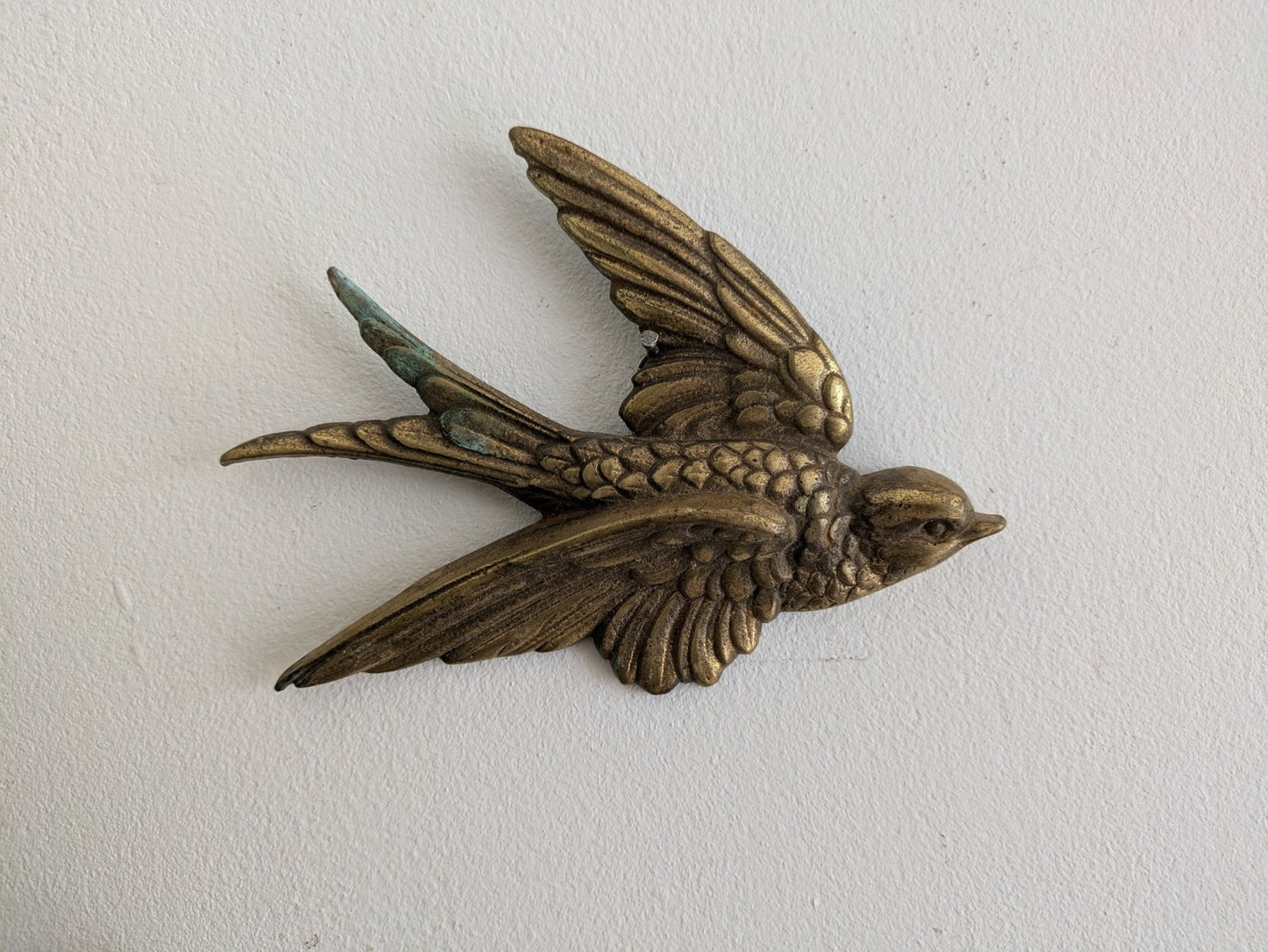 Vintage Brass Flying Swallow Bird Wall Plaque Swift Single Flight Large Prop Old