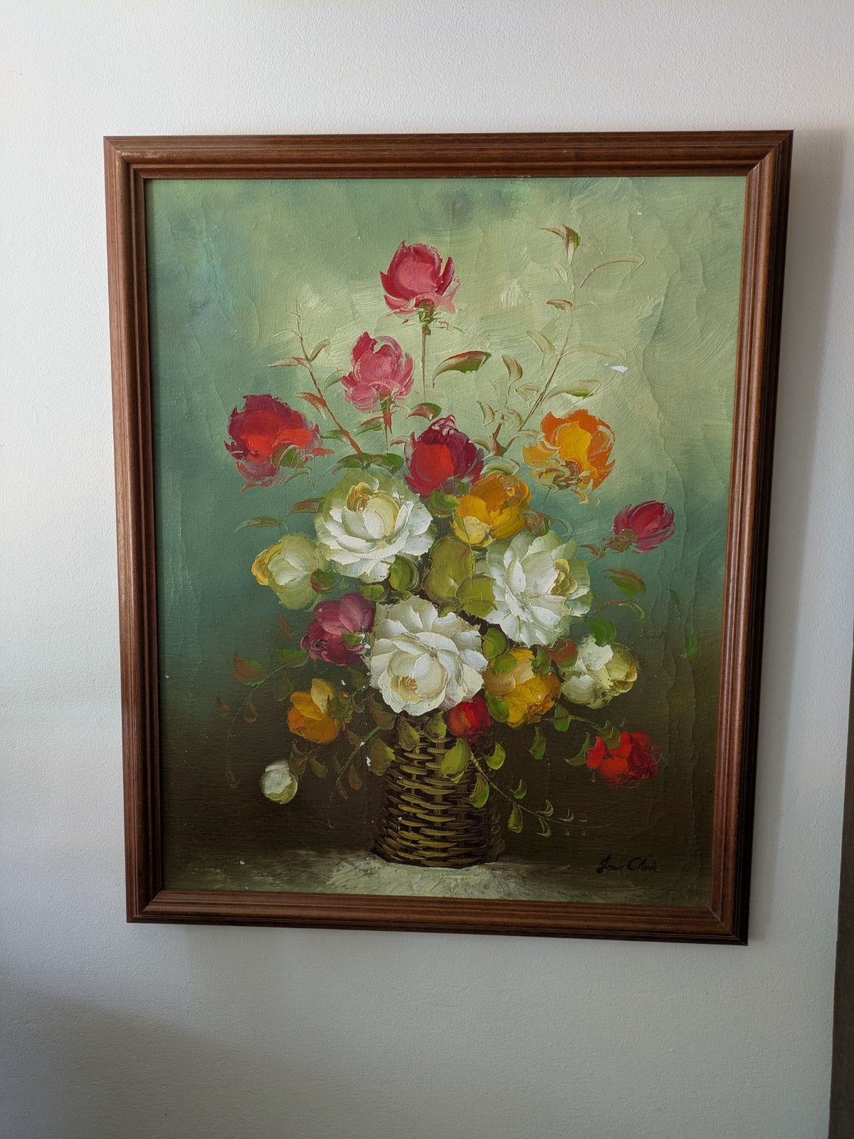 Jean Clark Oil Painting Floral Bouquet Picture Framed Vintage Still Life Canvas 