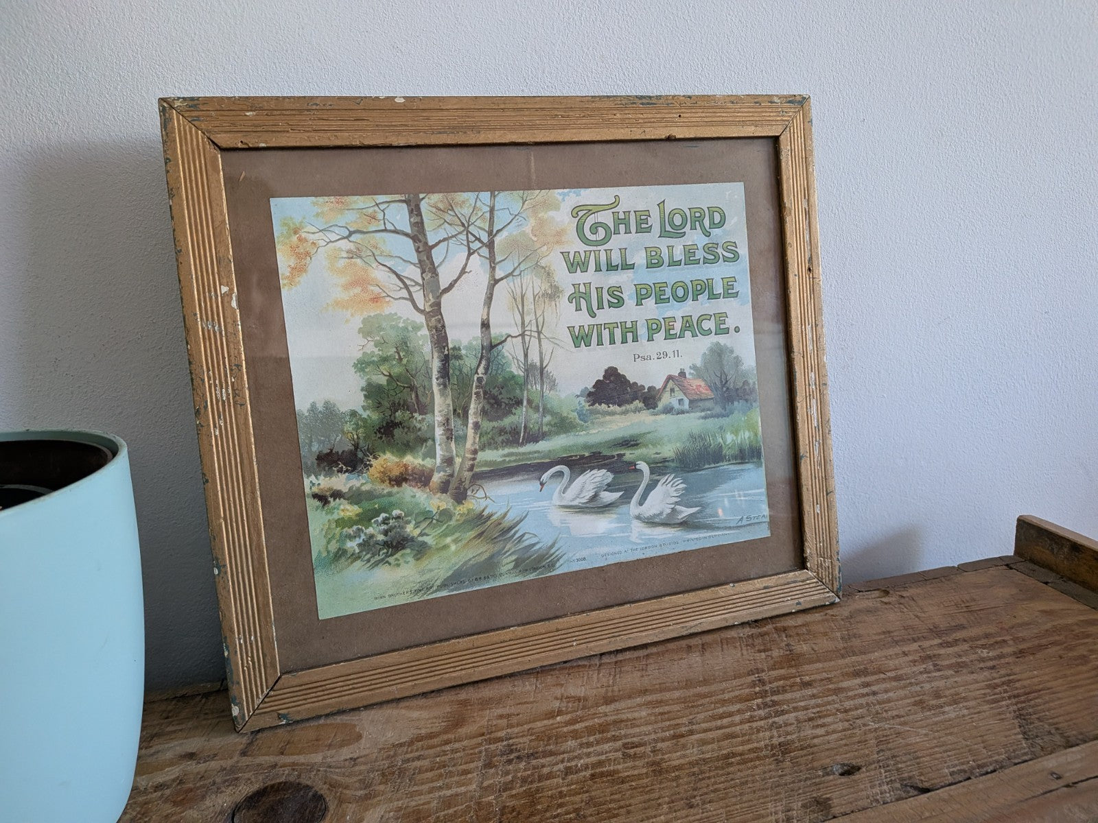 Antique Victorian Print in Original Frame, 1890's, Birn Bros Religious Text Lord