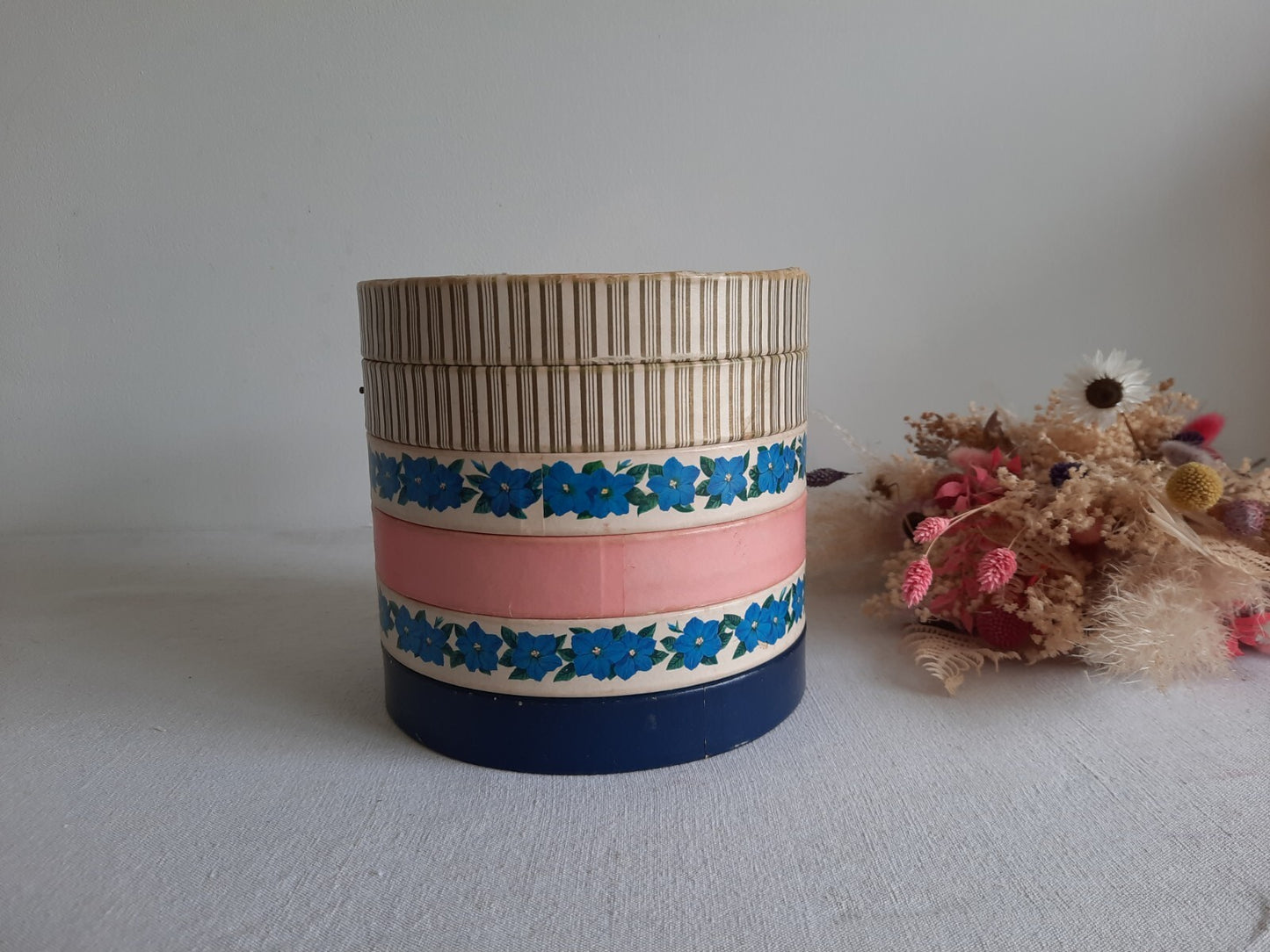 Vintage 5 Tier Cardboard Box England Rare Round Chocolate Storage Floral Display