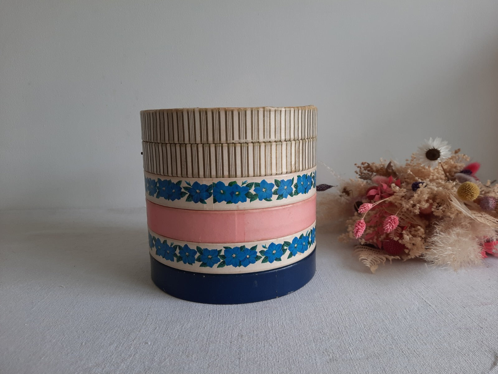 Vintage 5 Tier Cardboard Box England Rare Round Chocolate Storage Floral Display