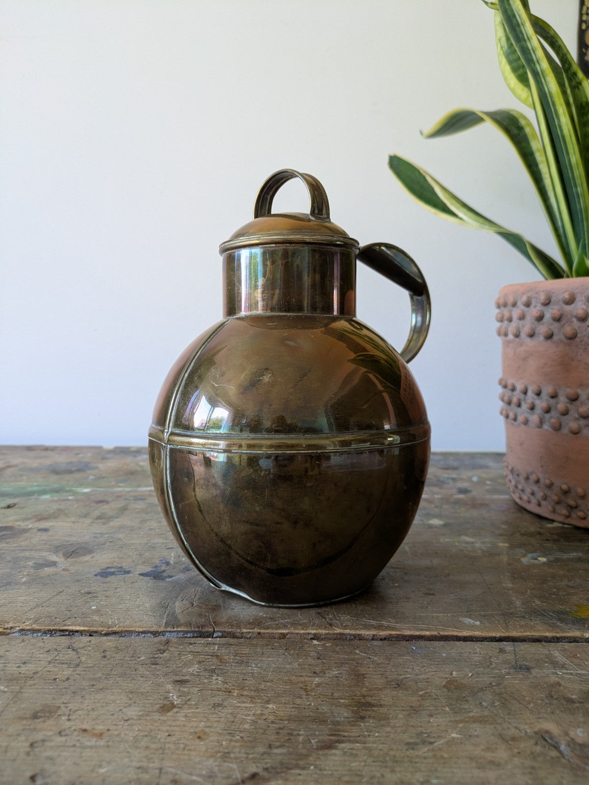 Vintage De La Rue Brass Guernsey Can Milk Jug Globe 22cm H Large Antique Kitchen