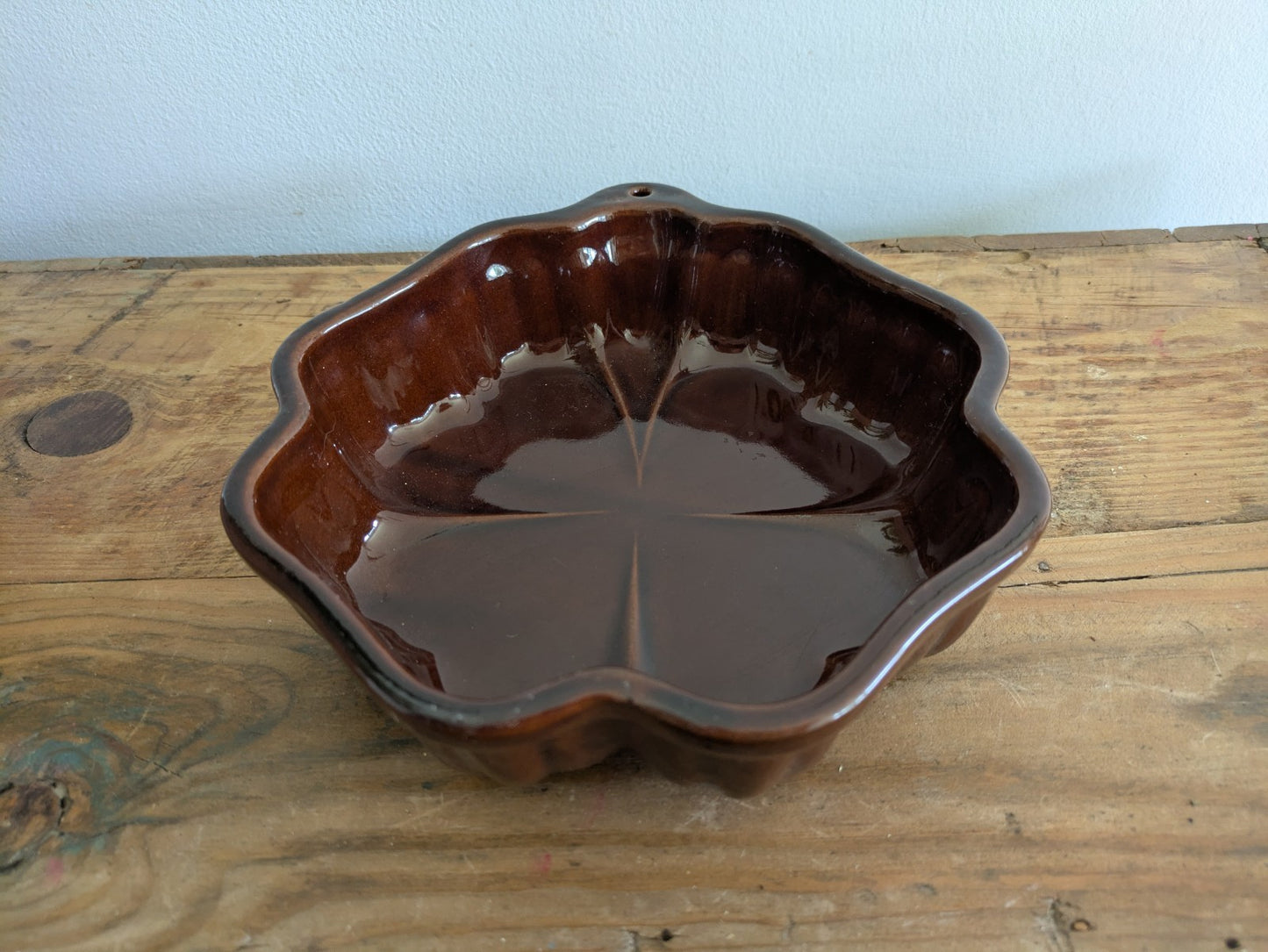 Keramik Germany 1 Backform Clover Leaf Pudding Brown Pottery Cake Mould Vgc Vtg