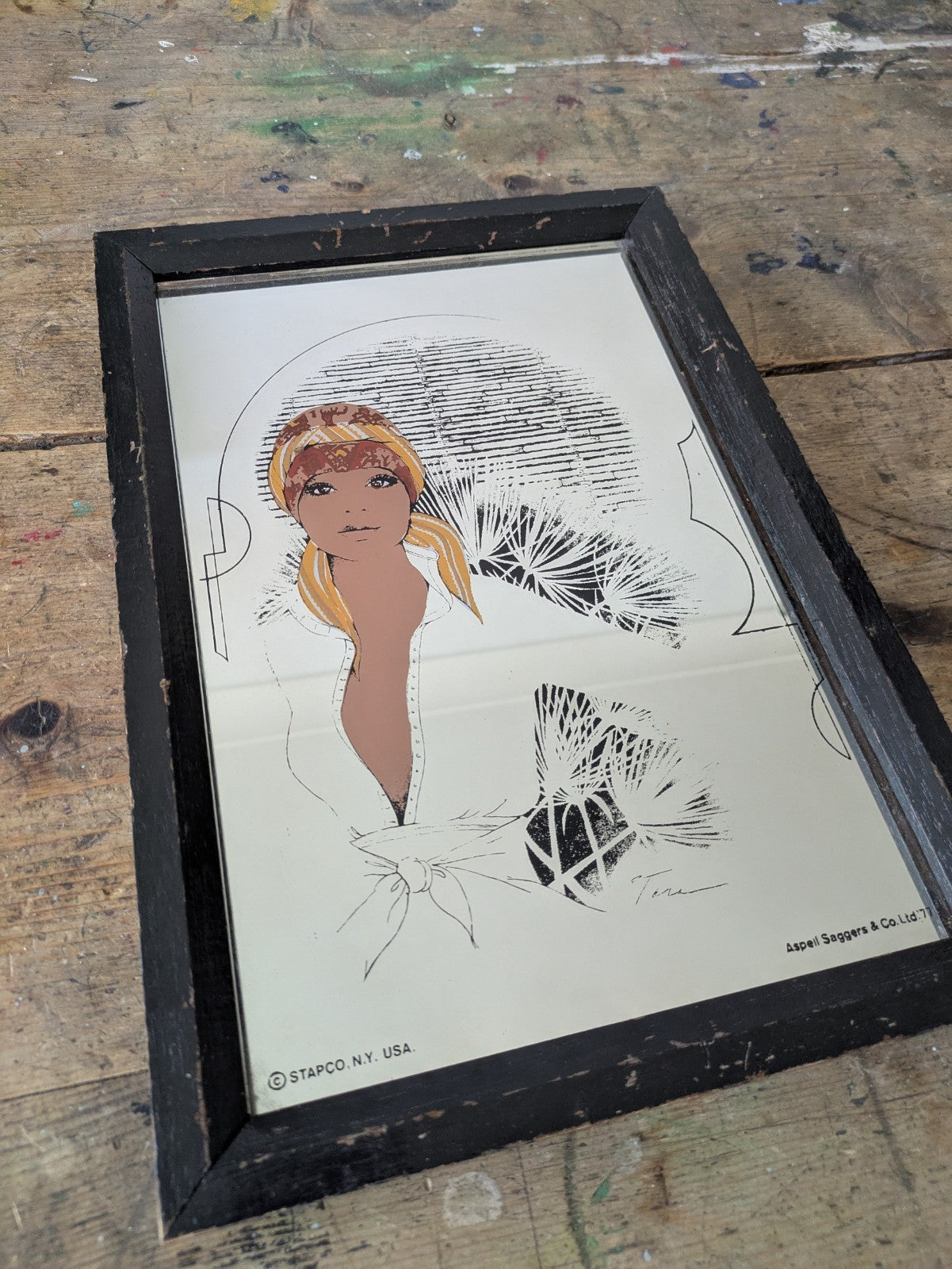 Aspell Saggers & Co 77 Advertising Mirror Sapco - Framed Retro Model Woman VTG 