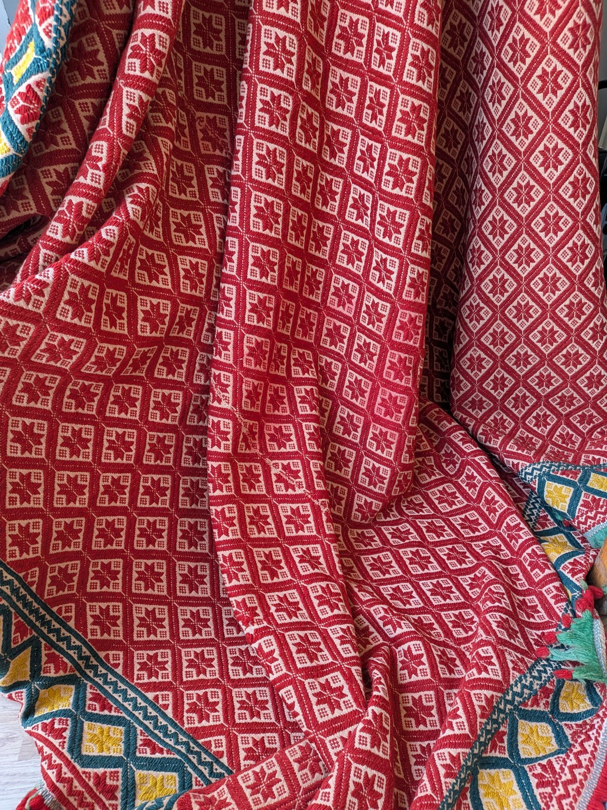 Sindhi Rald Bangladesh Blanket Handmade Woven Vintage Red Patterned Bengal Thick