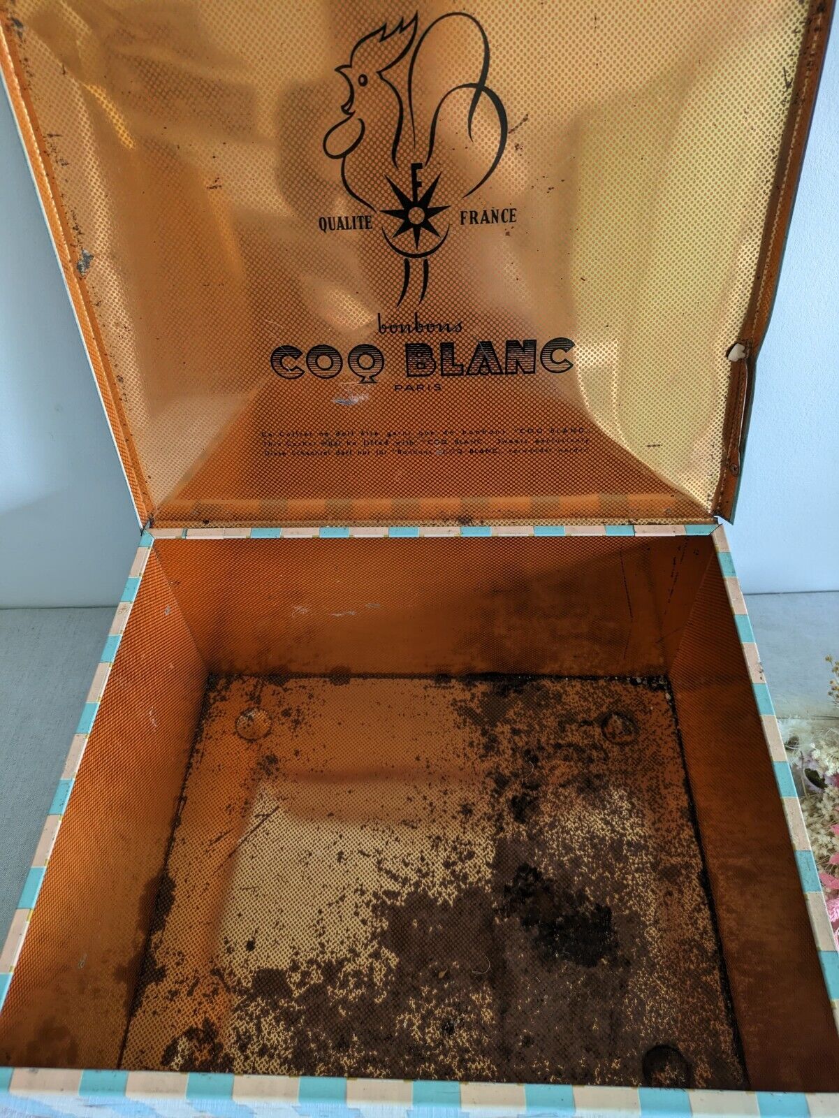 Rare French Oversize XL Coq Blanc Bonbon Sweet Collectable Tin Box Container Vtg