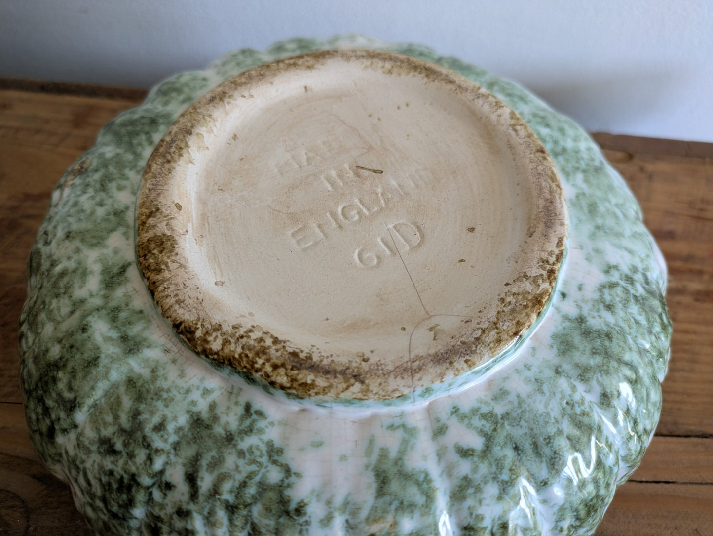 Sylvac Tree Bark Green Pottery Bowl Woodland Glaze Log Planter Vintage Mantle
