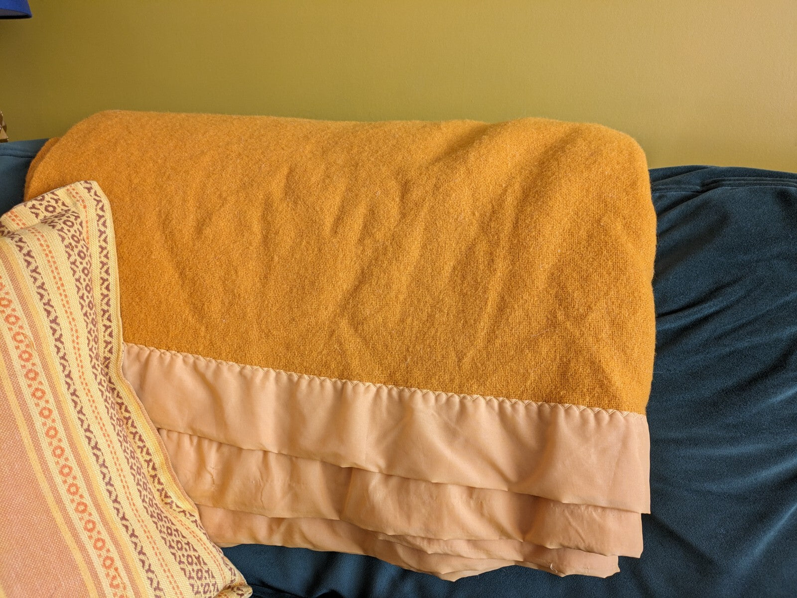 vintage retro Deep Mustard Plain Blanket vw camper Throw Warm Picnic Yellow Vgc