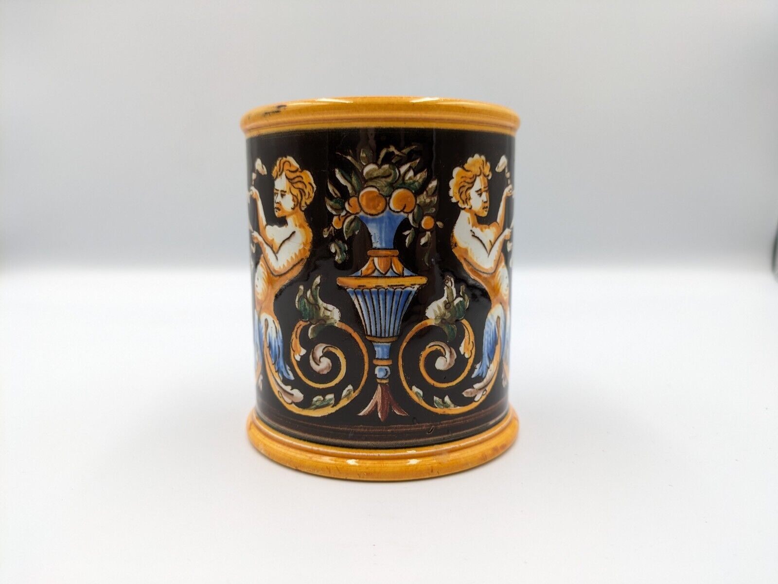 Atq France Faience Fontainebleau Renaissance Bleu French Gien Pot 1875 Majolica 