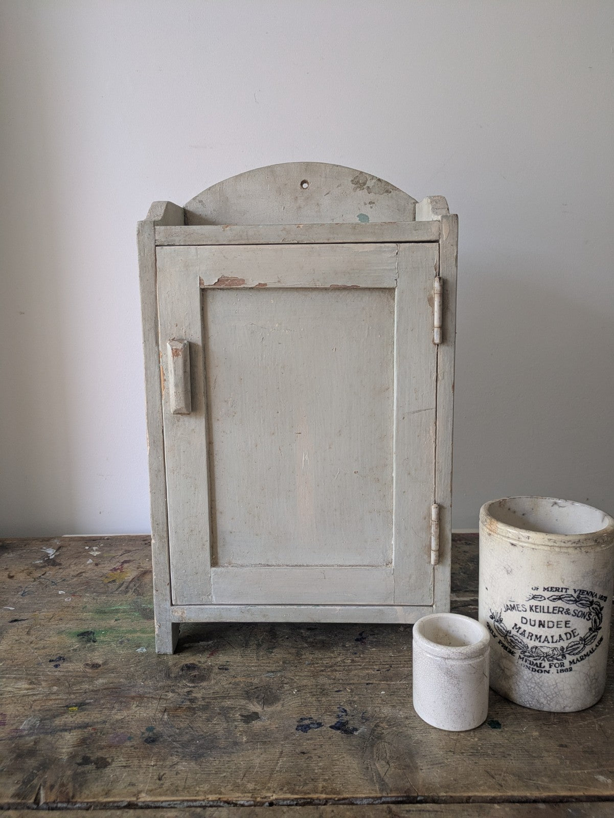 Vintage Mid-century Bathroom Chippy Wooden medical wall cabinet Retro White Prop