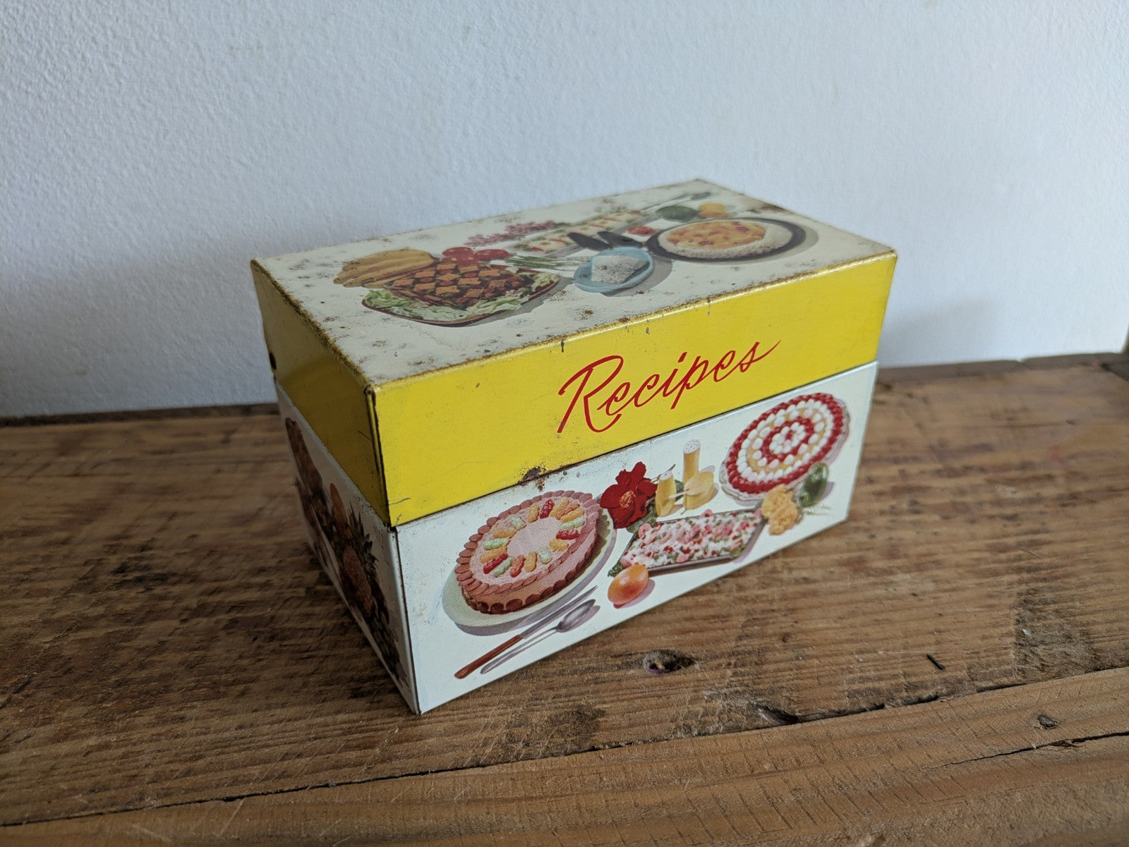 Vintage Recipes Tin small Box Mid Century Prop Kitchen Chef Gift Container Pot 