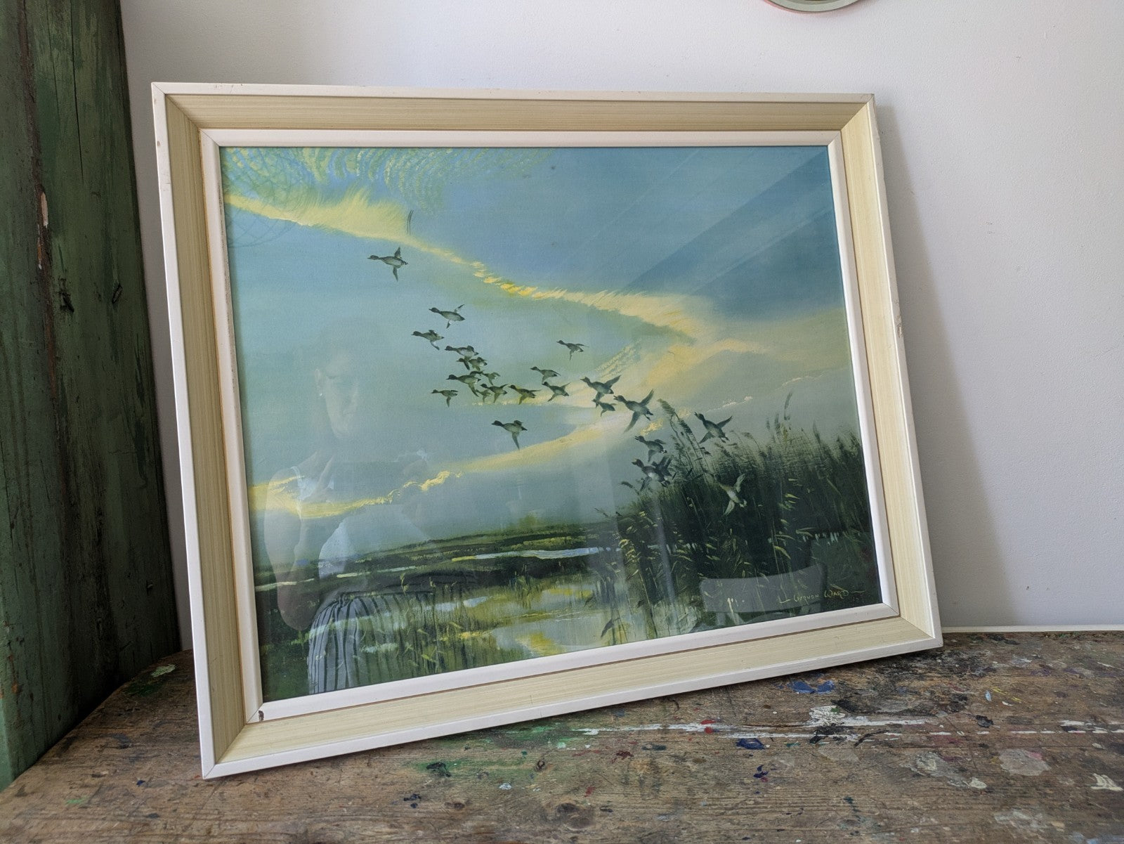 Vintage 1960s Print of Ducks Birds Flight Painting Vernon Ward Retro Seascape 