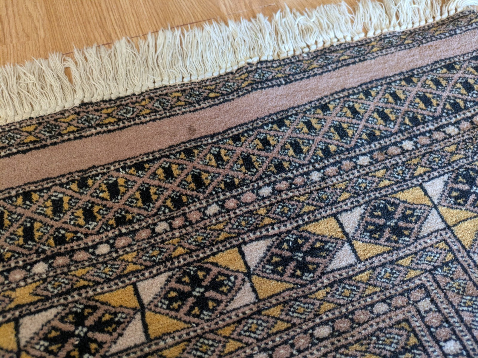 Cream Bokhara Hand Knotted Oriental Wool Afghan Turkmen Area Rug Gul Motif  Vgc