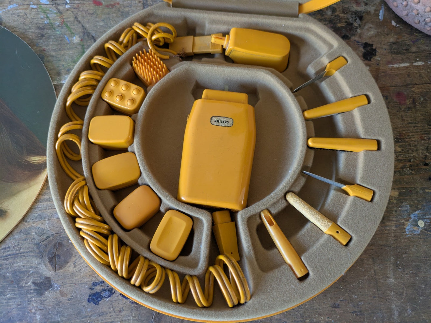 Vintage 70s  80s Prop Phillips Beauty Vanity Set Tool Massage Manicure Orange