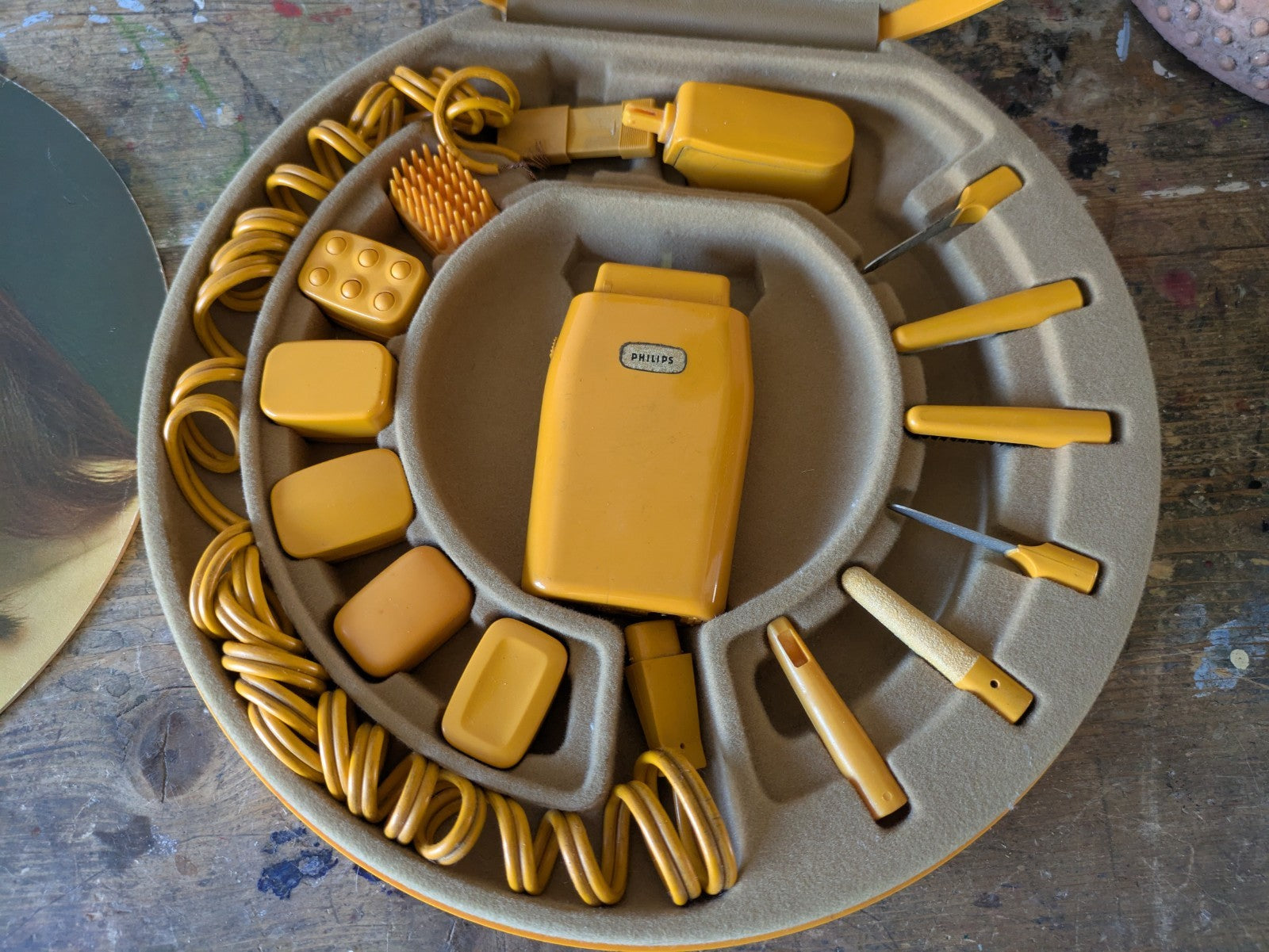 Vintage 70s  80s Prop Phillips Beauty Vanity Set Tool Massage Manicure Orange
