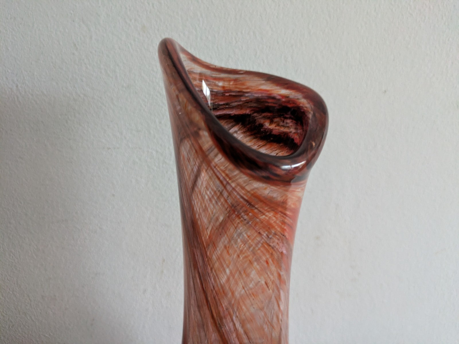 VTG Murano? Studio Art Glass Hand Blown Brown Vase Tall Ribbed Fluted MCM Prop