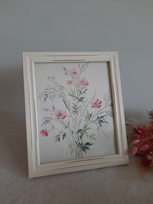 Floral picture Frame Wallpaper Sample gift framed Rare French Vtg Original White