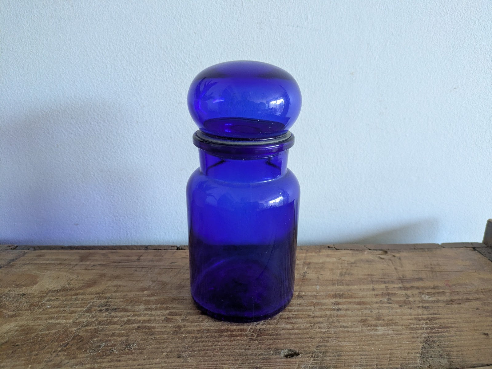 Vintage Blue Glass Cobalt Apothecary Storage Jar Made in Belgium 17cm High Vgc