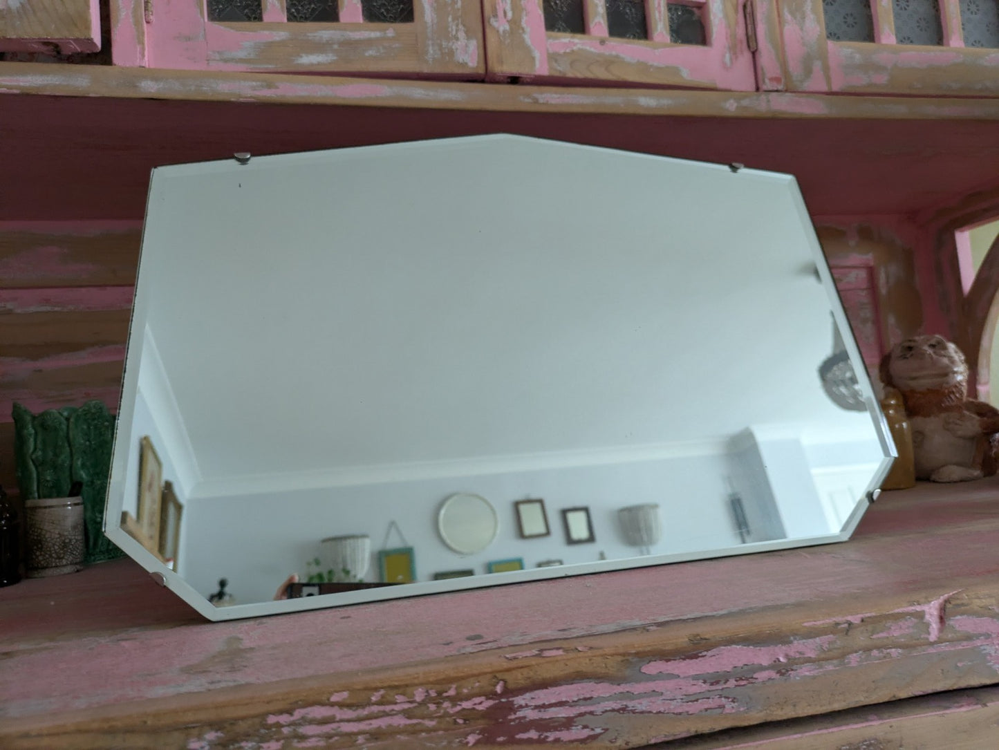 Art Deco Bevel Edge Wall Mirror Frameless & Chain Bevel Edge Vintage Rectangular
