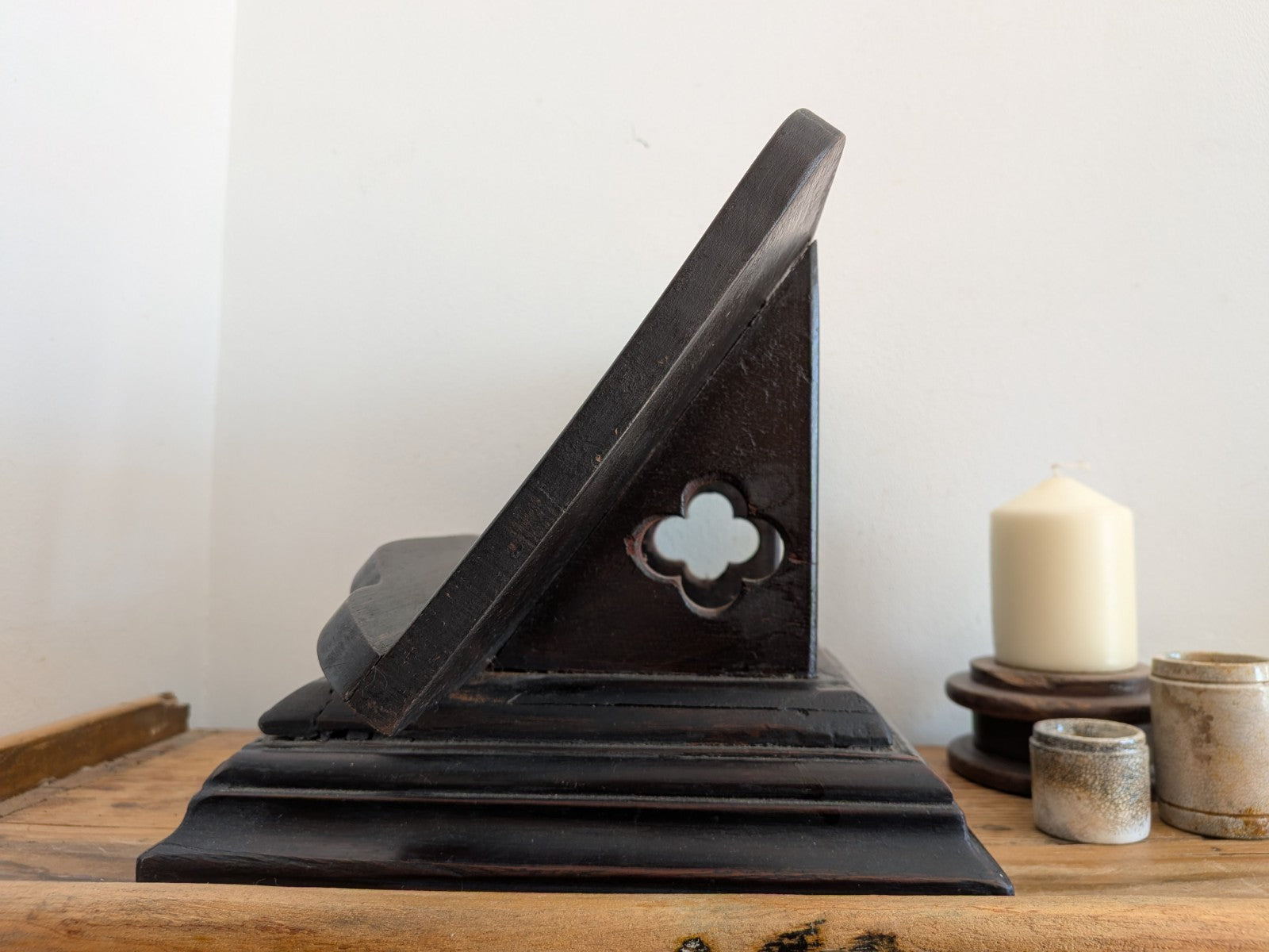 Antique Wood Carved Bible Stand  Lectern Religious Crucifix Book Rest Missal Vtg