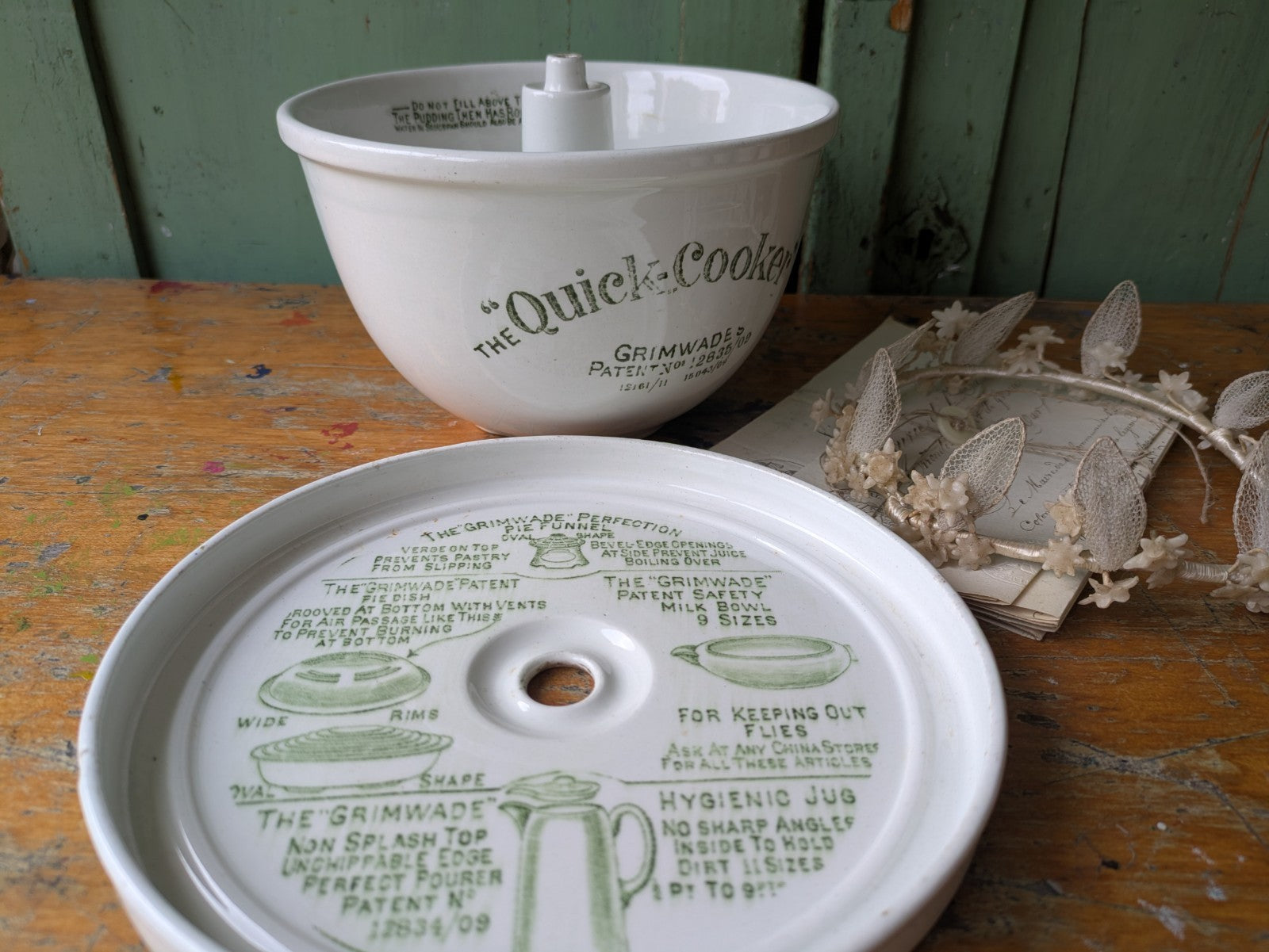 Antique Grimwade's Quick Cooker c 1911. Ironstone Bowl Steamer Vintage Prop Vgc