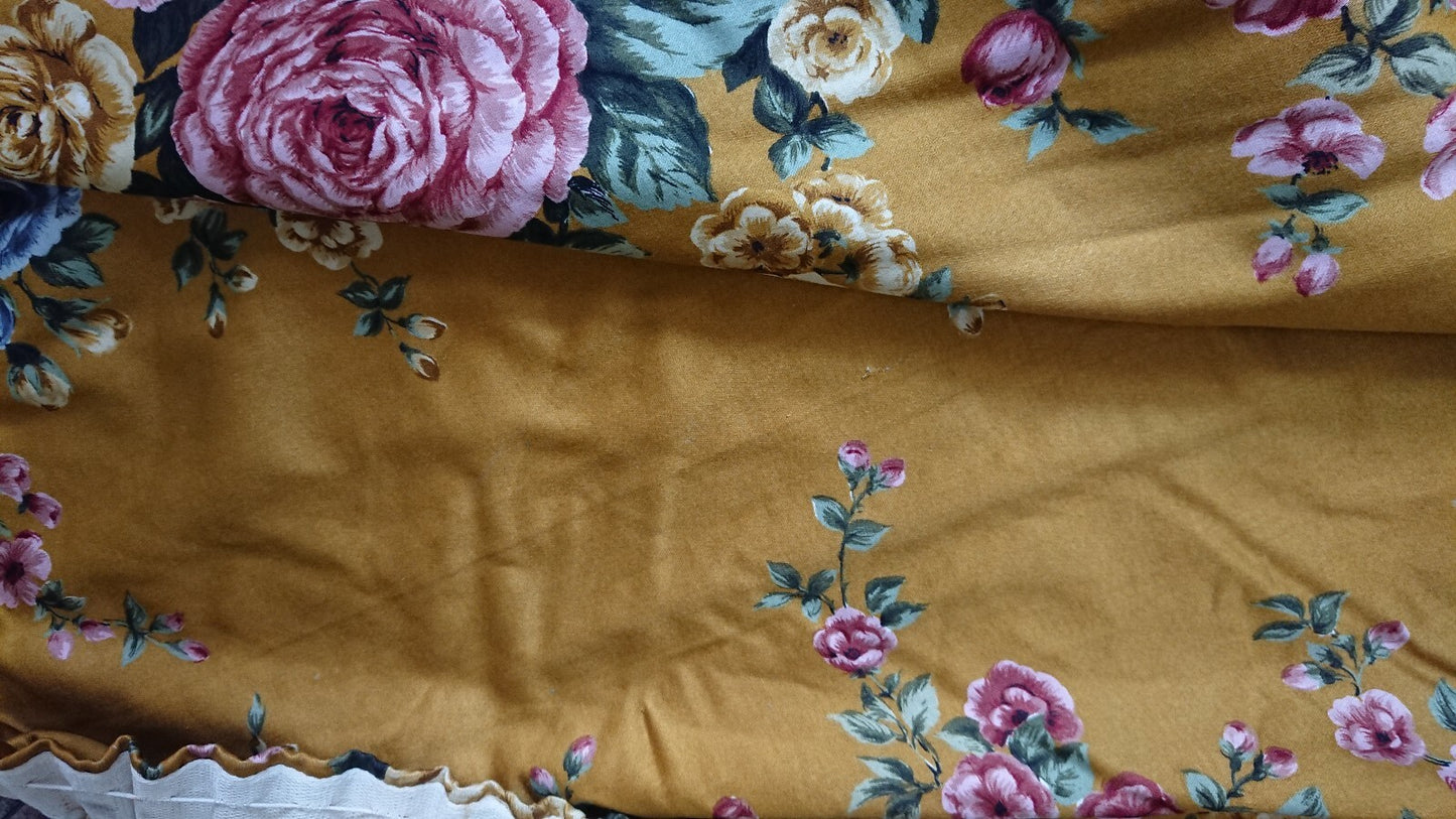 Vintage Cravendale Floral Curtain SINGLE W236cm D161cm Satin mustard yellow