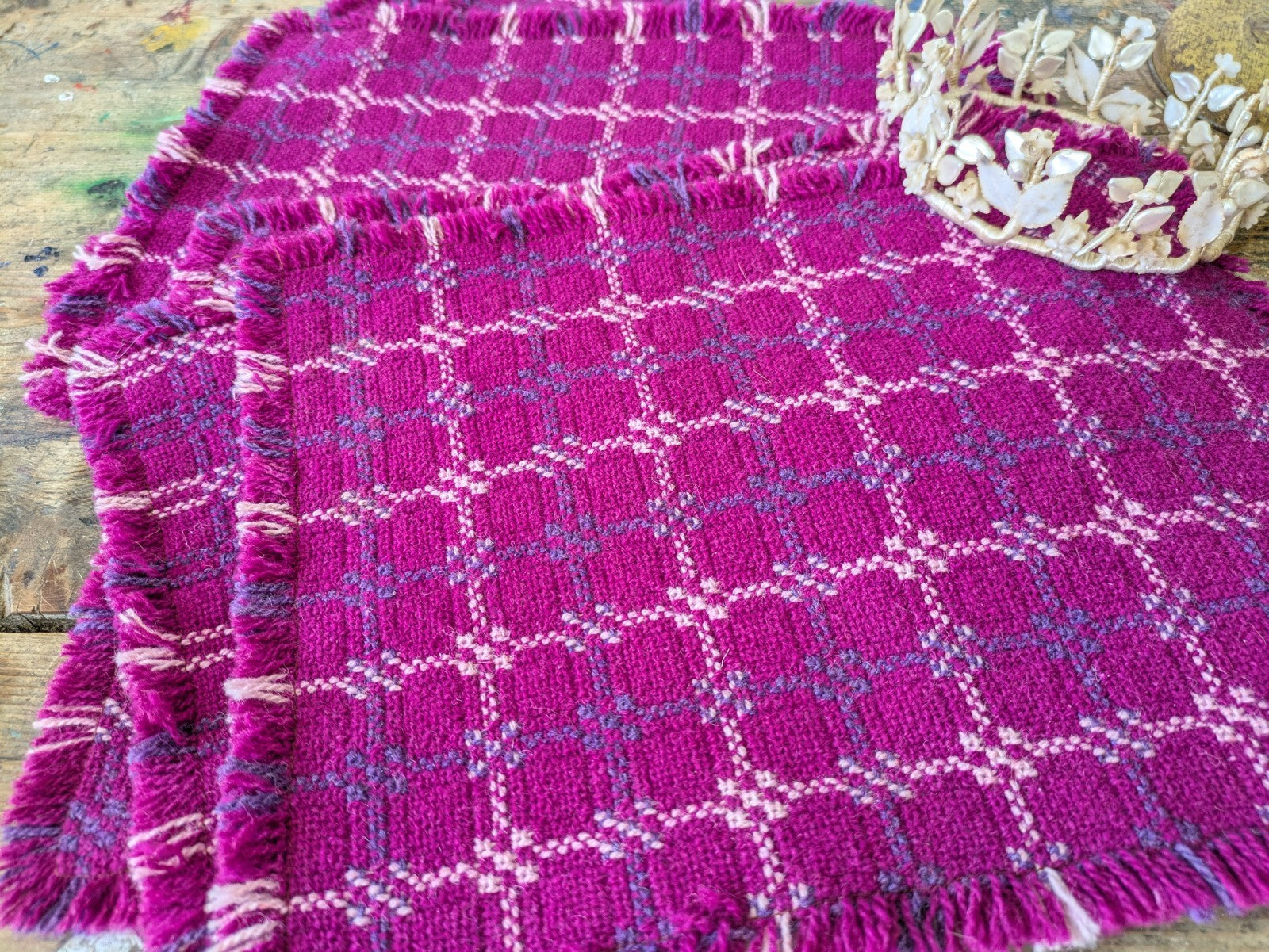 Set Of 6 Vintage Welsh Wool Tapestry Placemats Pink Retro Dinner Place Mats Vgc