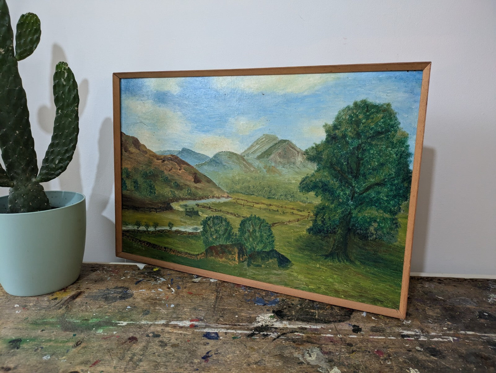 Vtg Painting T Morris Mountains Langdale Oil On Board Country Picture Landscape