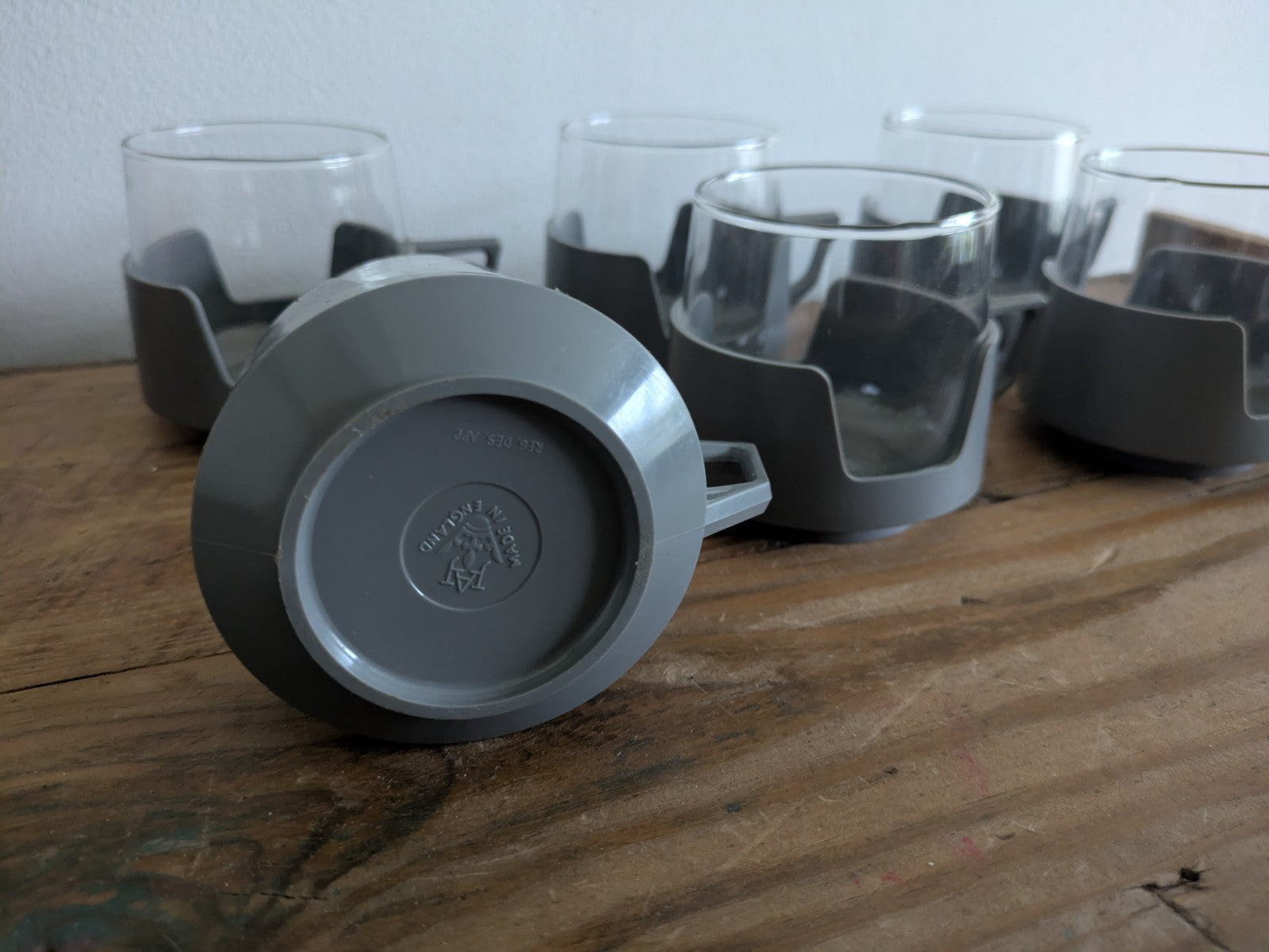 6 Grey Drink Mugs Cups Vintage JAJ Pyrex Camping Caravan Camper Picnic Set Retro