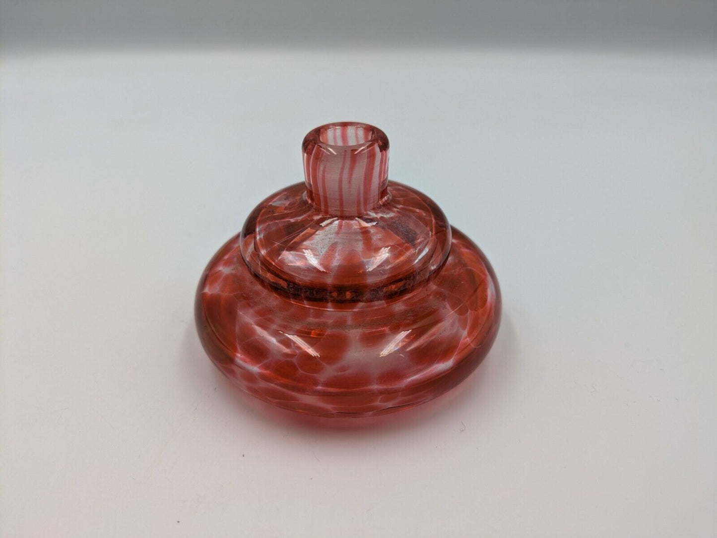 Vintage Red Mottled Langham Glass Perfume Bottle Shaped Rare Inkwell Art Prop