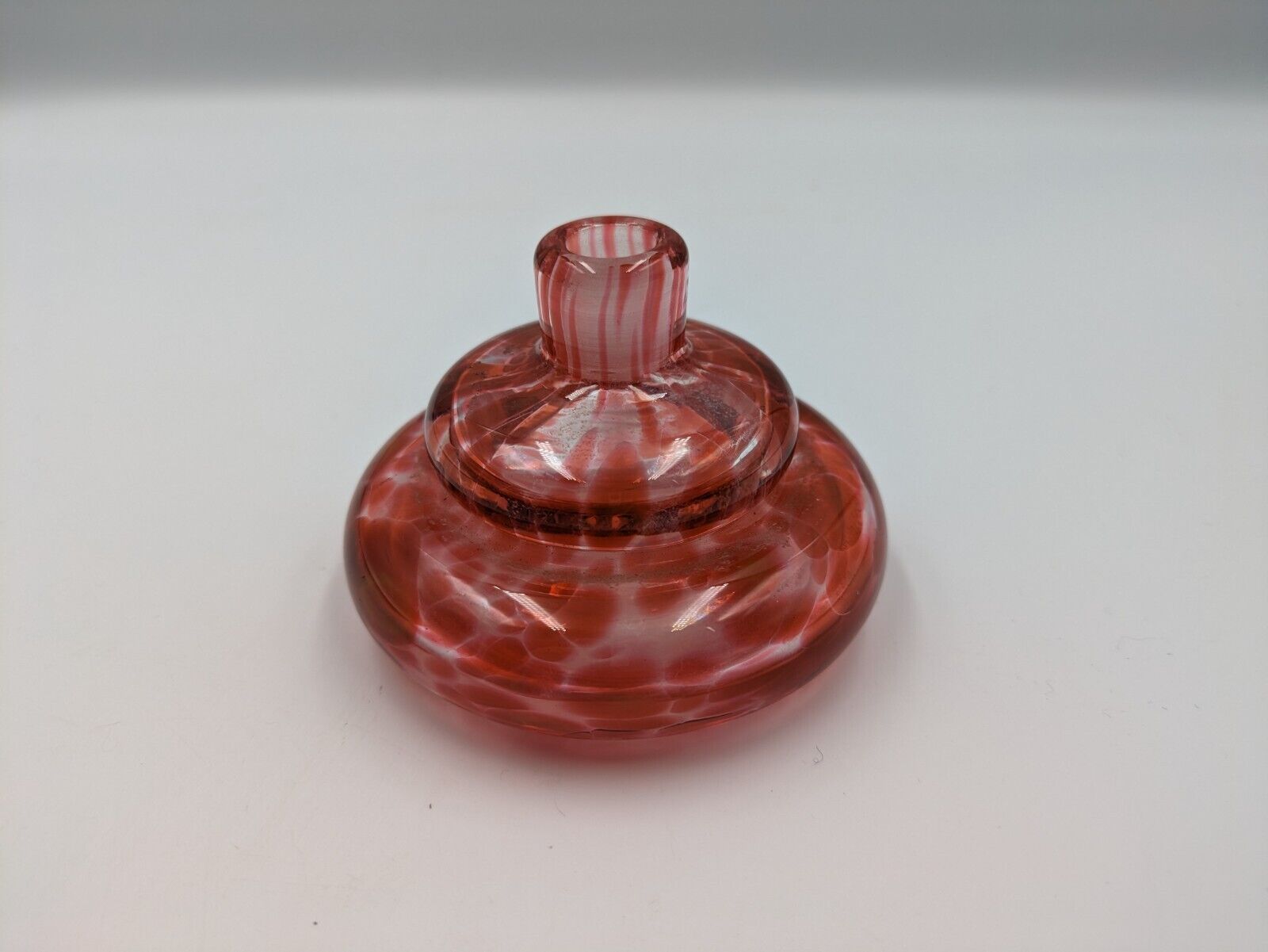 Vintage Red Mottled Langham Glass Perfume Bottle Shaped Rare Inkwell Art Prop
