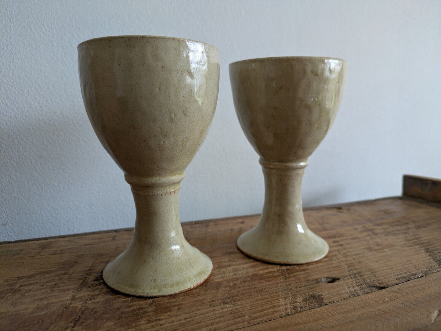 2x Vintage England Speckled Pottery Goblet Cup Mid Century Pair Set Wine Vessels