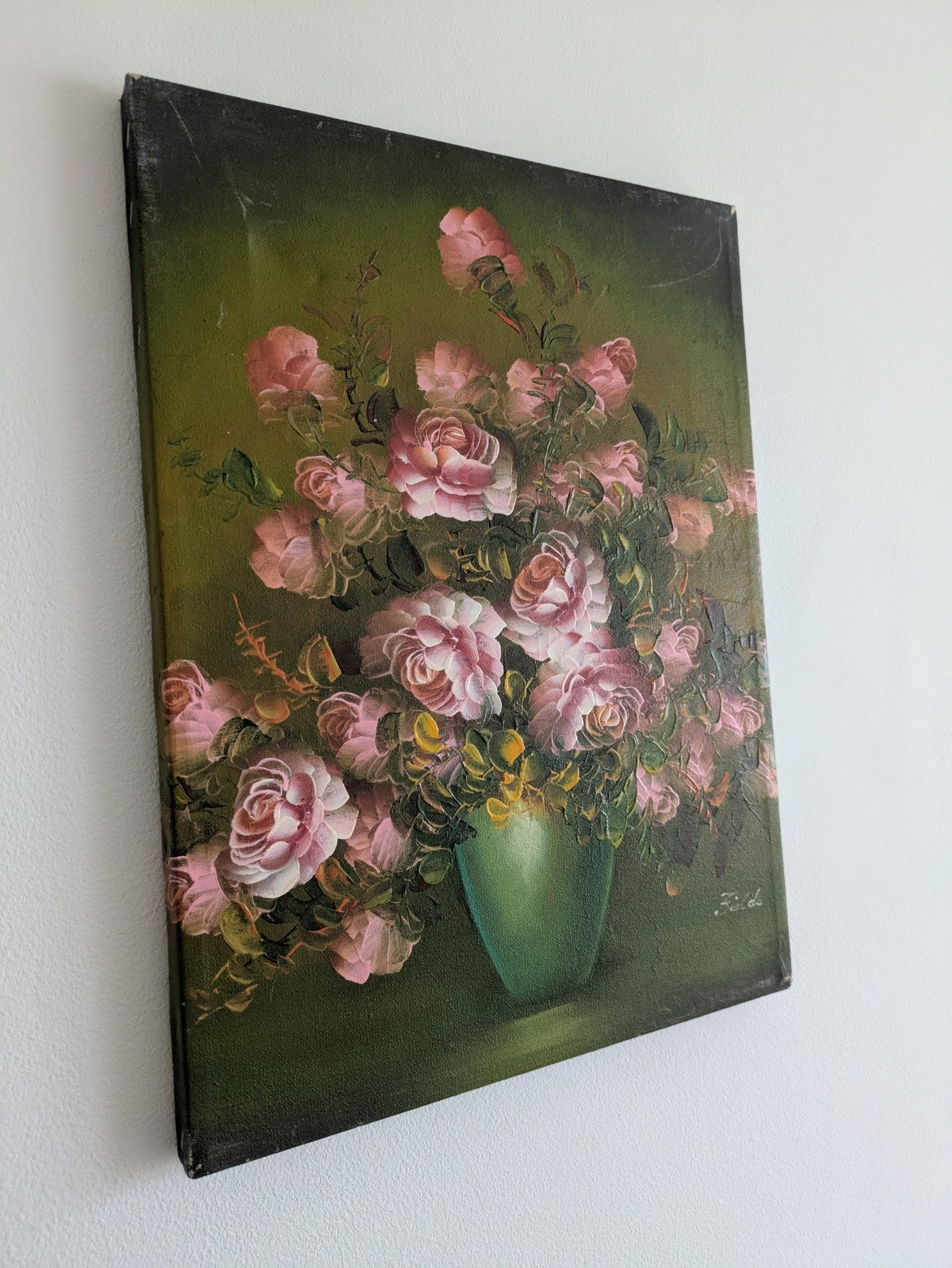 Signed Oil Painting Floral Bouquet Picture Vintage Still Life On Canvas Fields
