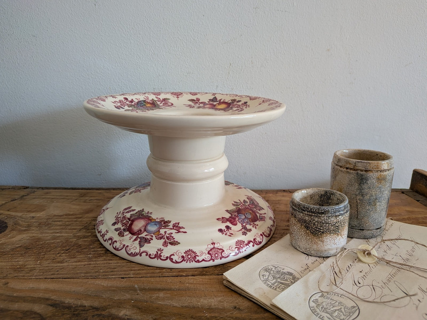 Vintage Mason's Ironstone China Ham Stand 1950s Red Fruit Basket Design Floral