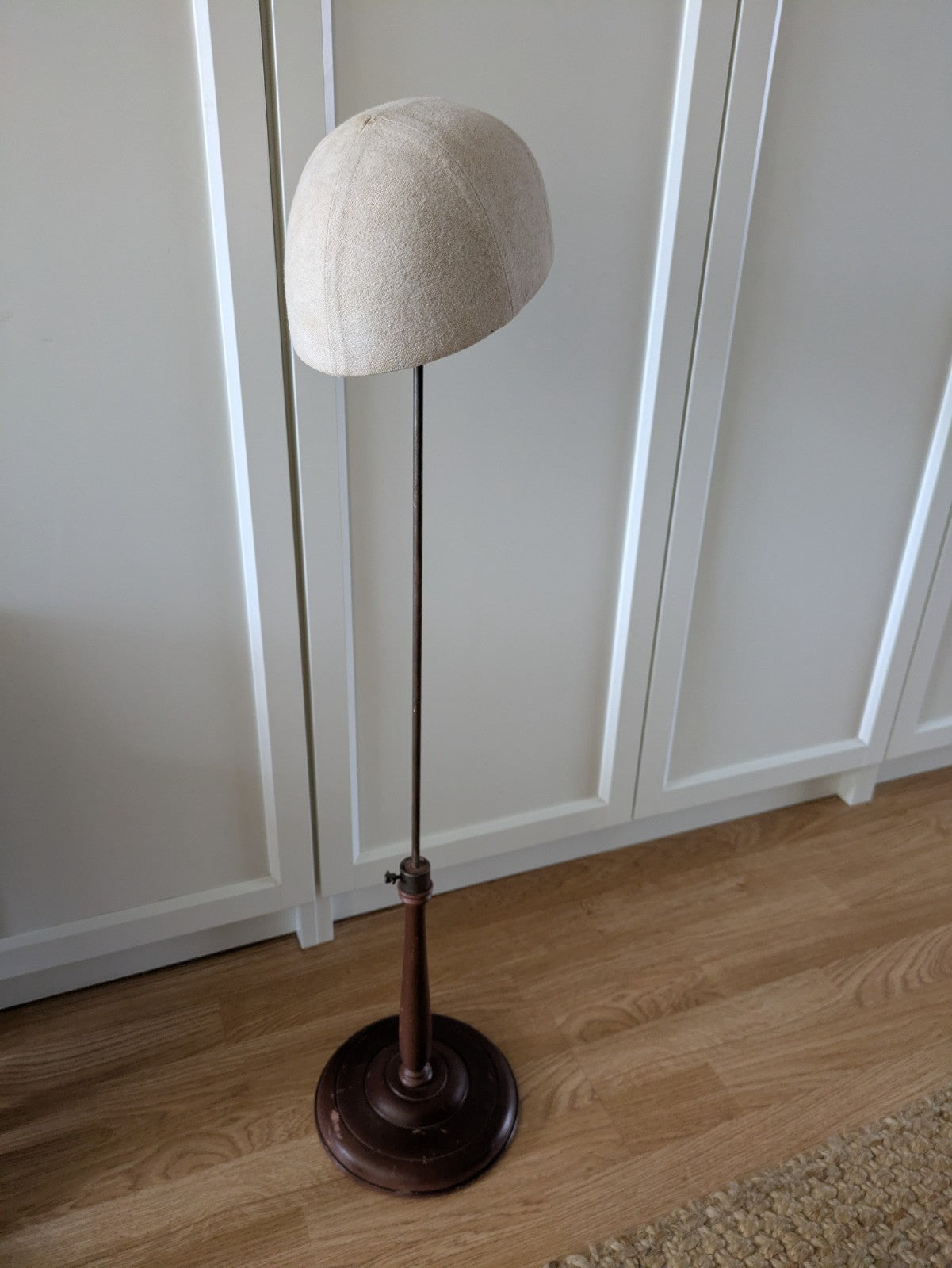 Antique Milliners Canvas Hat Block Haberdashery Shop Display Wooden Adjust Stand