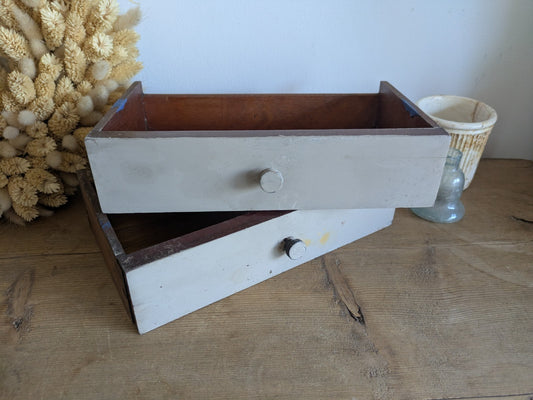 2x Vintage Wooden Engineering Boxes Drawers Apothecary Craft Display Tray Antiqu