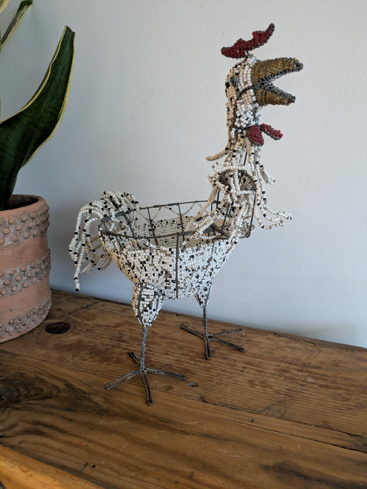 Farmhouse Rooster Cockerel Hand Crafted Beaded Ornament Gift Chicken Egg Basket