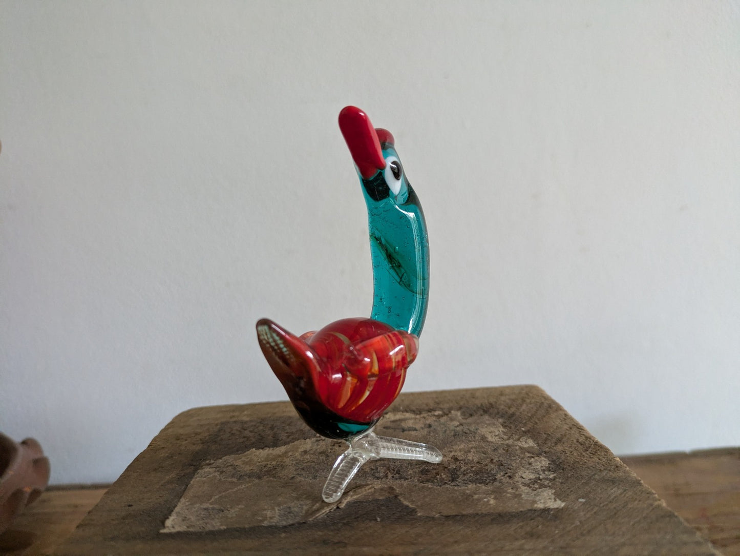 Lampwork Hand Blown Miniature Glass Blue Figurine Duck Swan Geese Bird Vtg Retro