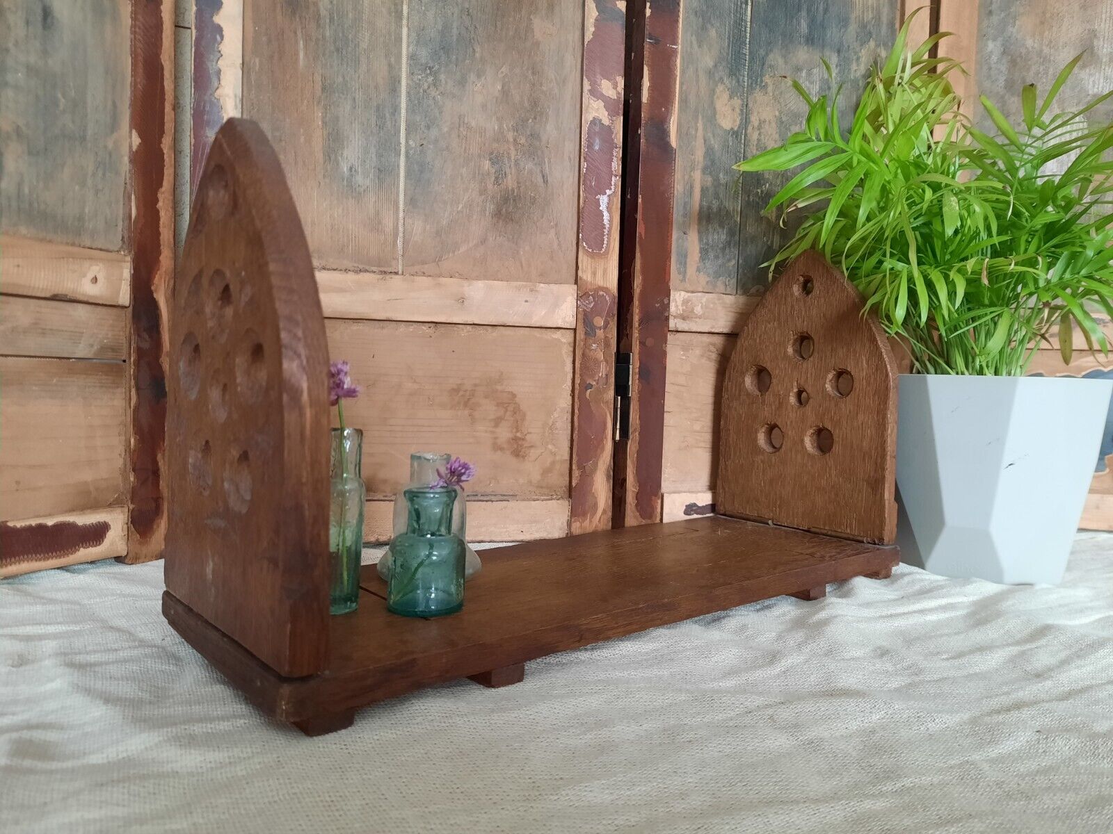 Antique Extending Wooden Bookshelf Arch Gothic Church Desk / Table Top Bookends